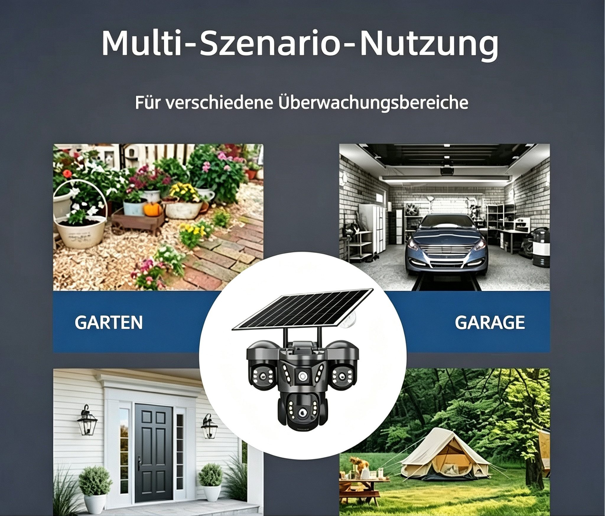 ANTCOOL Überwachungskamera Solar Überwachungskamera 3‑Objektiv WLAN PTZ 360° Nachtsicht Außen – Bild 5 von 5