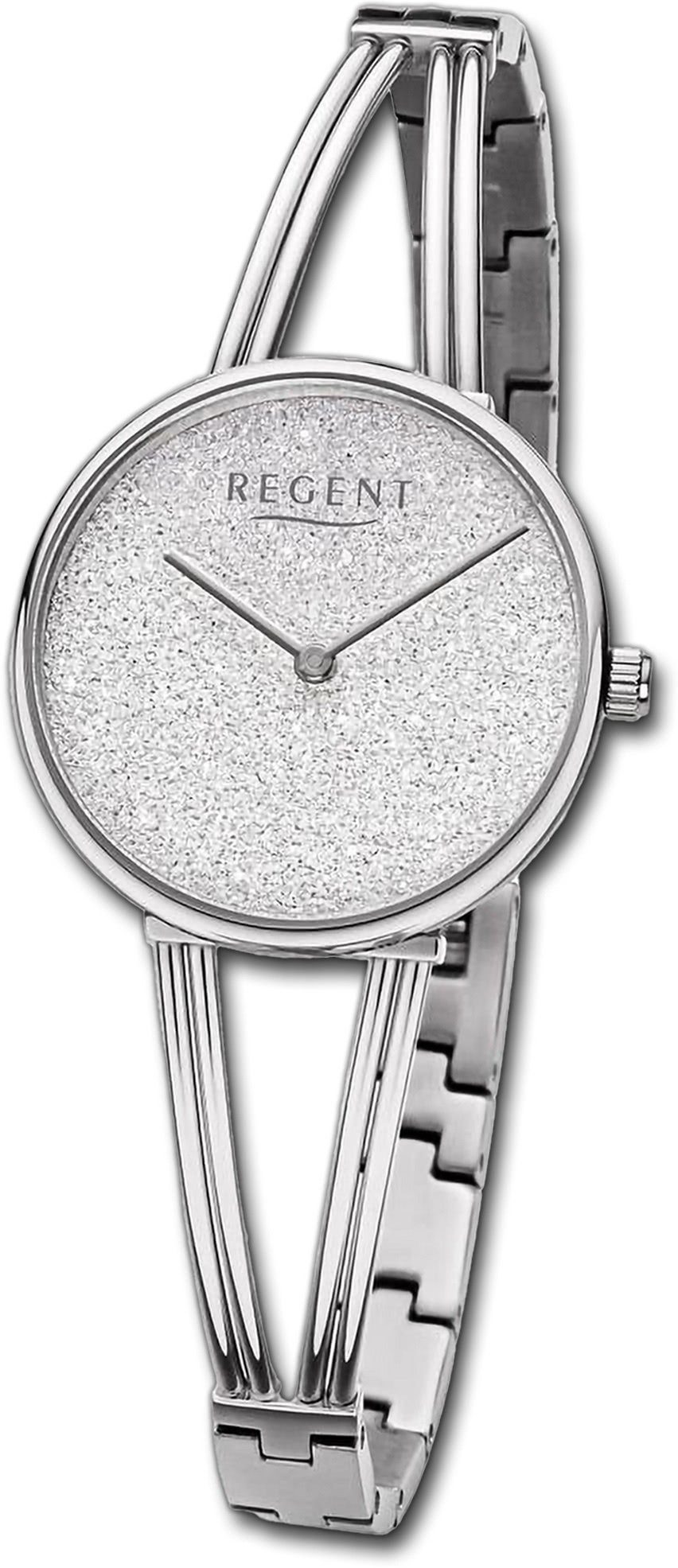 Regent Quarzuhr Regent Damen Armbanduhr Analog, Damenuhr Metallarmband silber, rundes Gehäuse, extra groß (ca. 30mm) | Quarzuhren