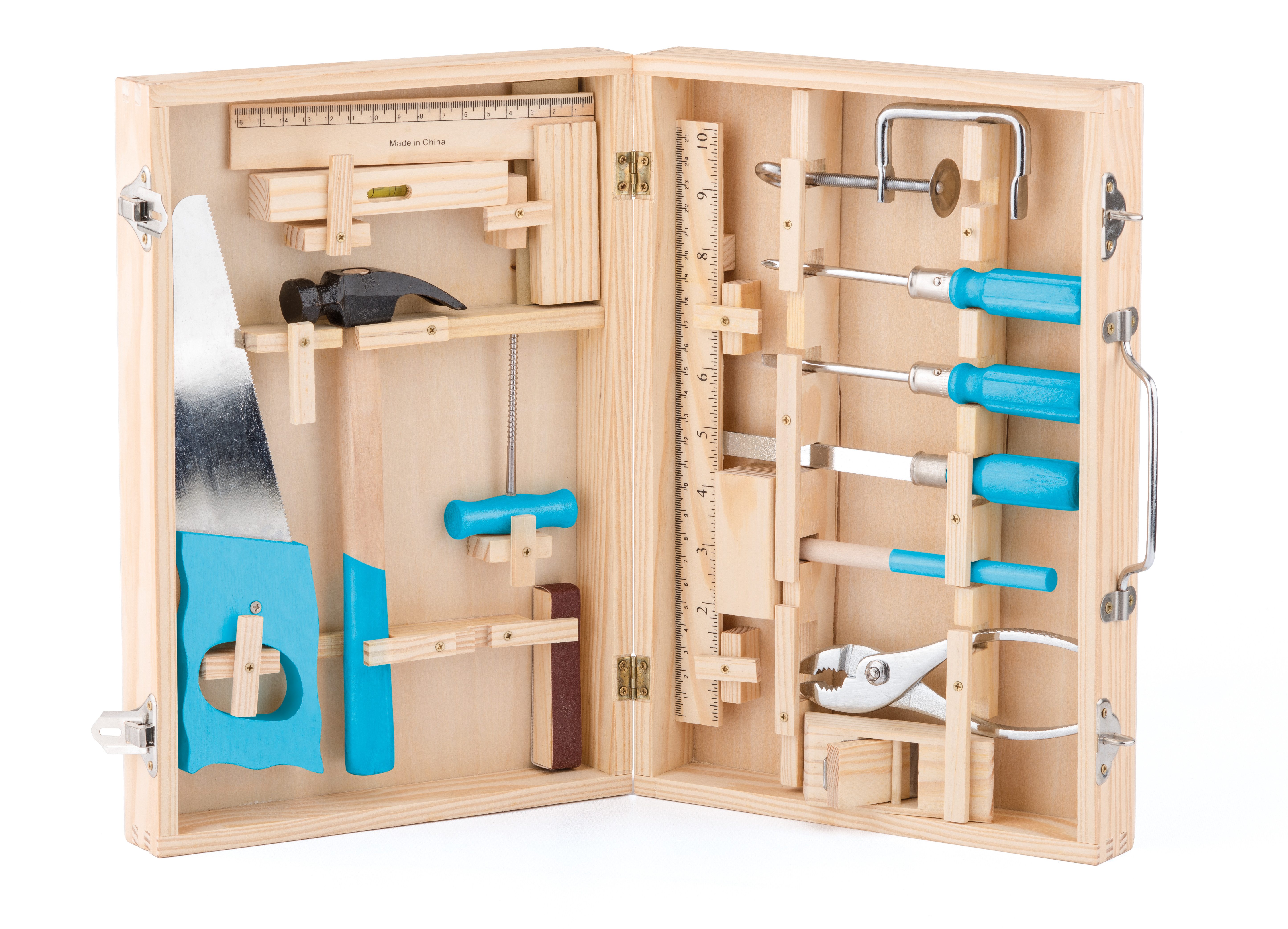 Woodyland Spielwerkzeugkoffer 91800 Holz - Werkzeugkoffer mit Tragegriff und Zubehör 16tlg., (16-tlg., Holz/Metall - Mix), Werkzeuge sind realistisch aussehende Spielzeuge - kein echtes!