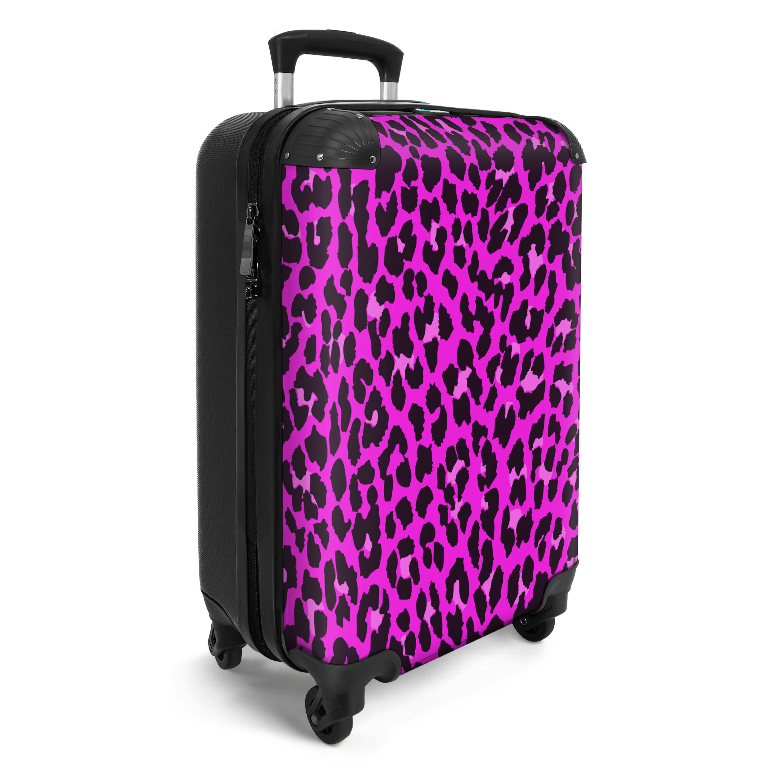 NoBoringSuitcases.com© Hartschalen-Trolley Panther Druck - Rosa - Neon - Mädchen - Kinder 55x35x20cm, 4 Rollen, Handgepäck-Koffer, Kinderkoffer, Reisekoffer Mädchen