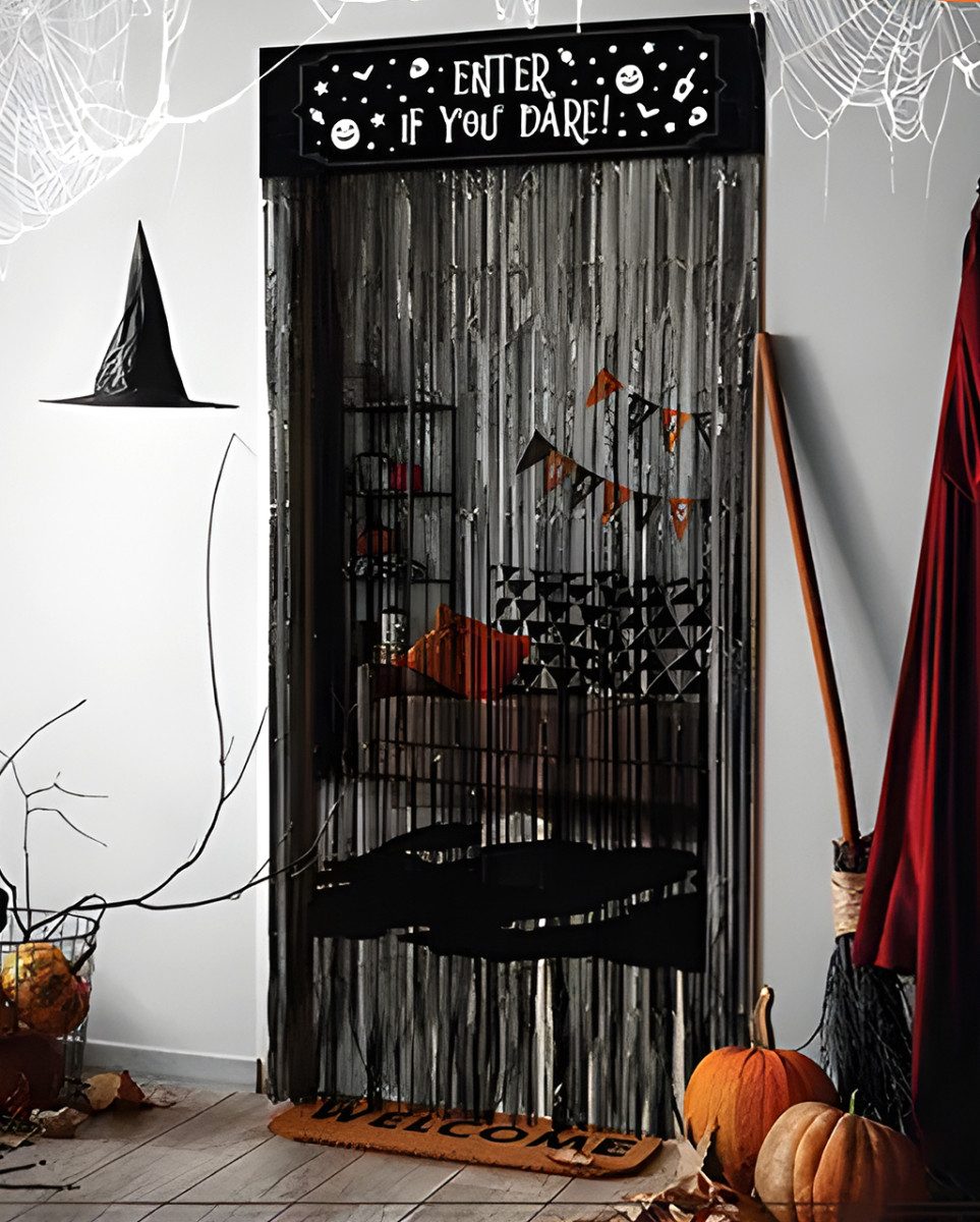 Horror-Shop Dekoobjekt Türvorhang ENTER IF YOU DARE für Halloween 1,8m