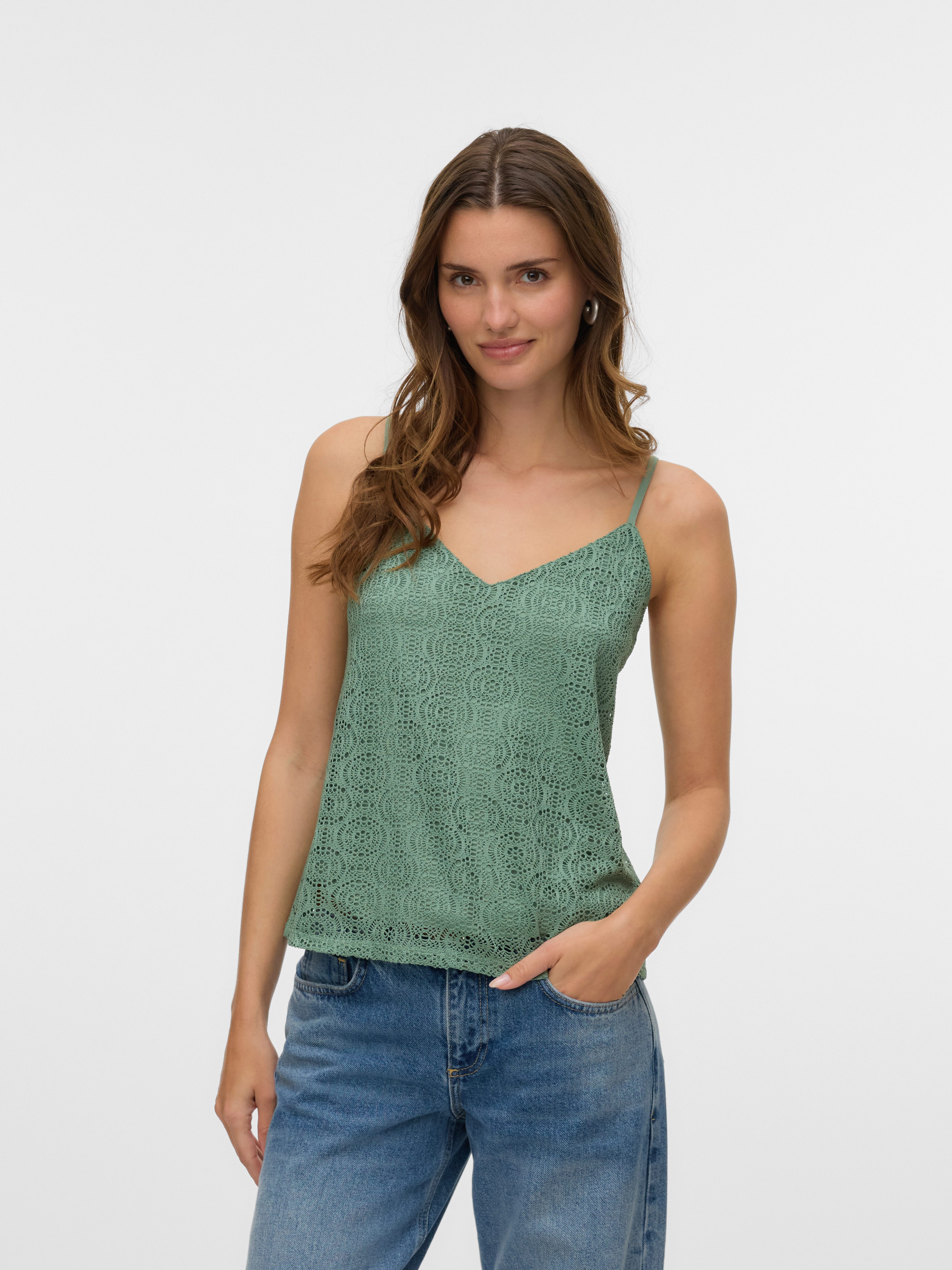 Vero Moda Spaghettitop VMMAYA V-NECK SINGLET TOP JRS Materialmix, regular fit