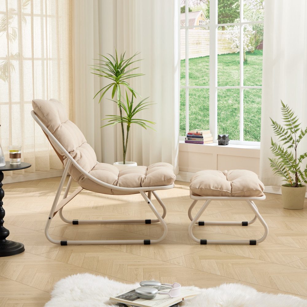 BBG Relaxsessel Relaxsessel mit Hocker, Moderner Loungesessel mit dickem (Relaxsessel mit Hocker), KissenMetallgestell bis 130kg, Indoor Outdoor Liegestuhl