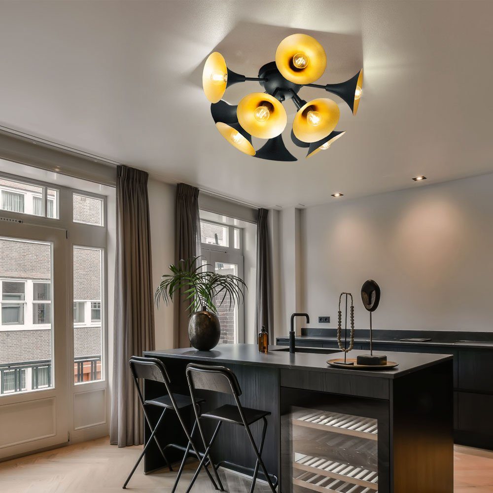 Leuchtmittel LED Trompeten Design Decken Lampe Leuchte Deckenleuchte, im Warmweiß, Optik etc-shop inklusive, schwarz gold