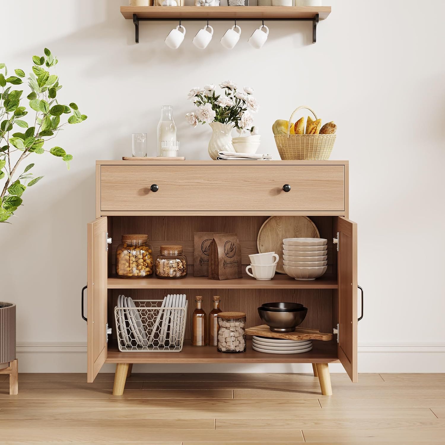 GarveeMore Sideboard mit Stauraum,Buffet mit Schubladen und Türen für Wohnzimmer,Küche, Kaffeebar-Schrank,Konsolentisch,83x40x77.5cm