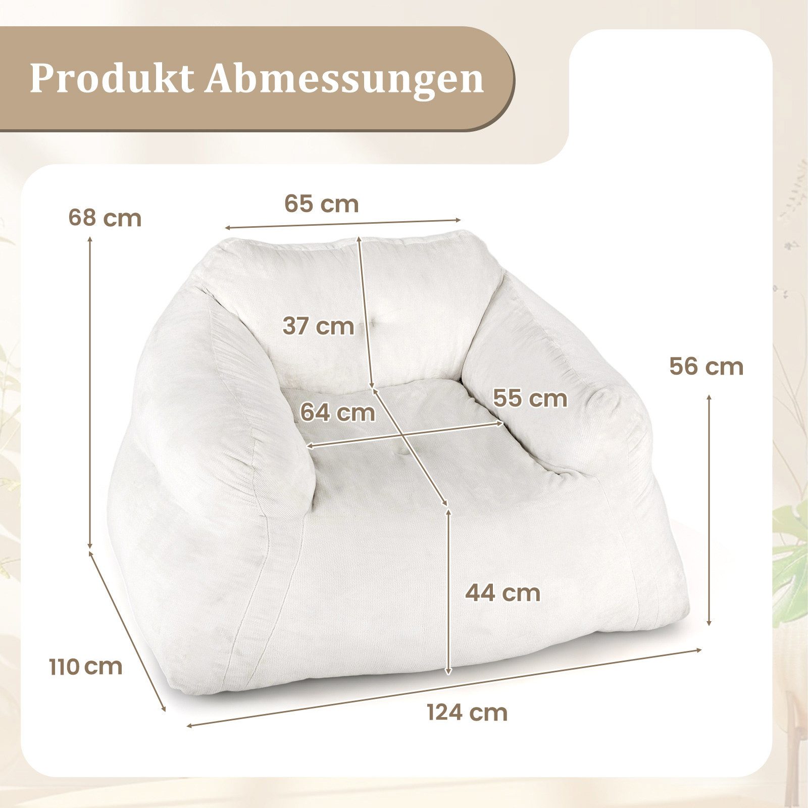 COSTWAY Sitzsack, Sessel, Bodensessel Samt mit rutschfestem Boden