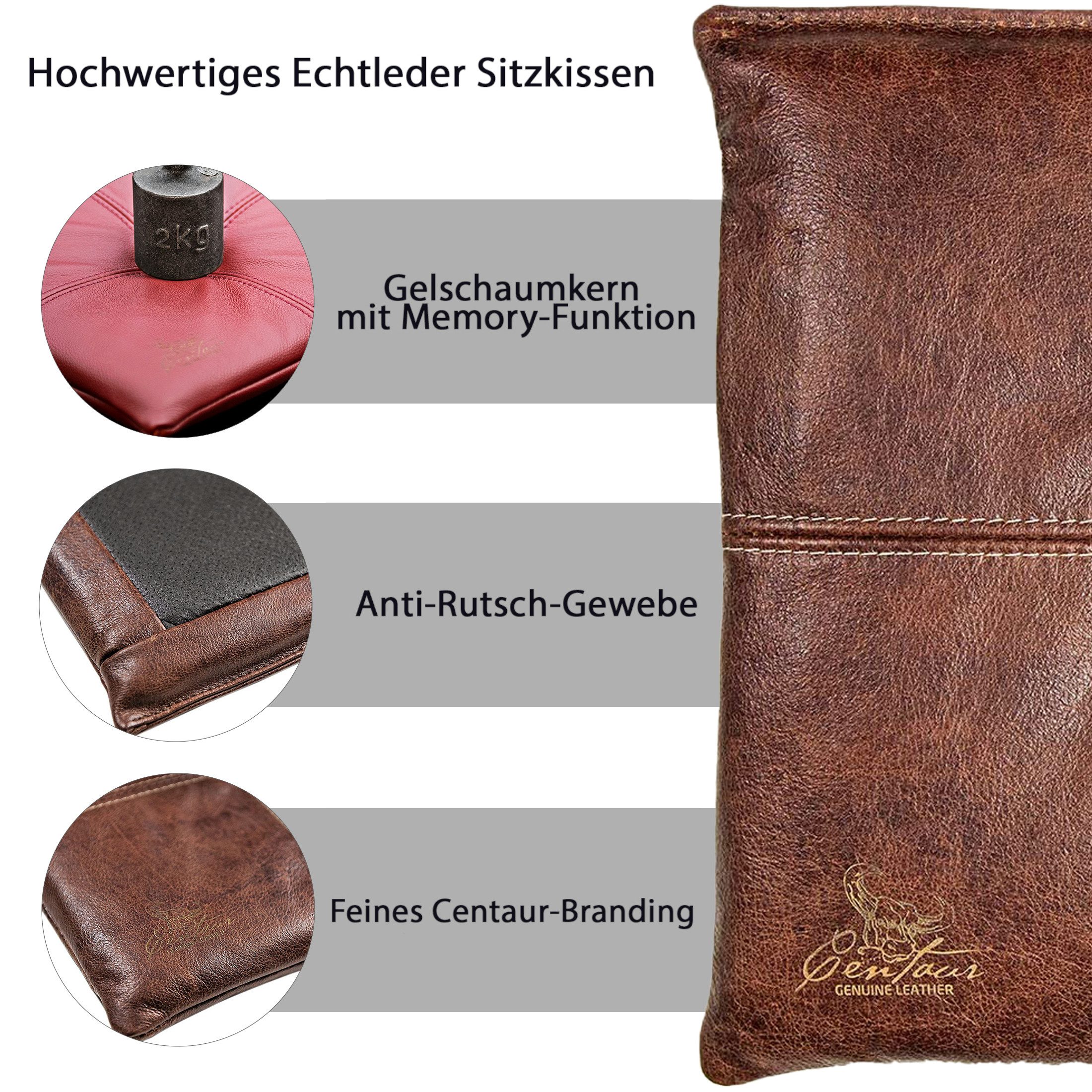 Centaur Sitzkissen aus echtem Leder, Sitzkissen, Hochwertiges Leder, echtes Rindleder, Antirutschfunktion, Handarbeit