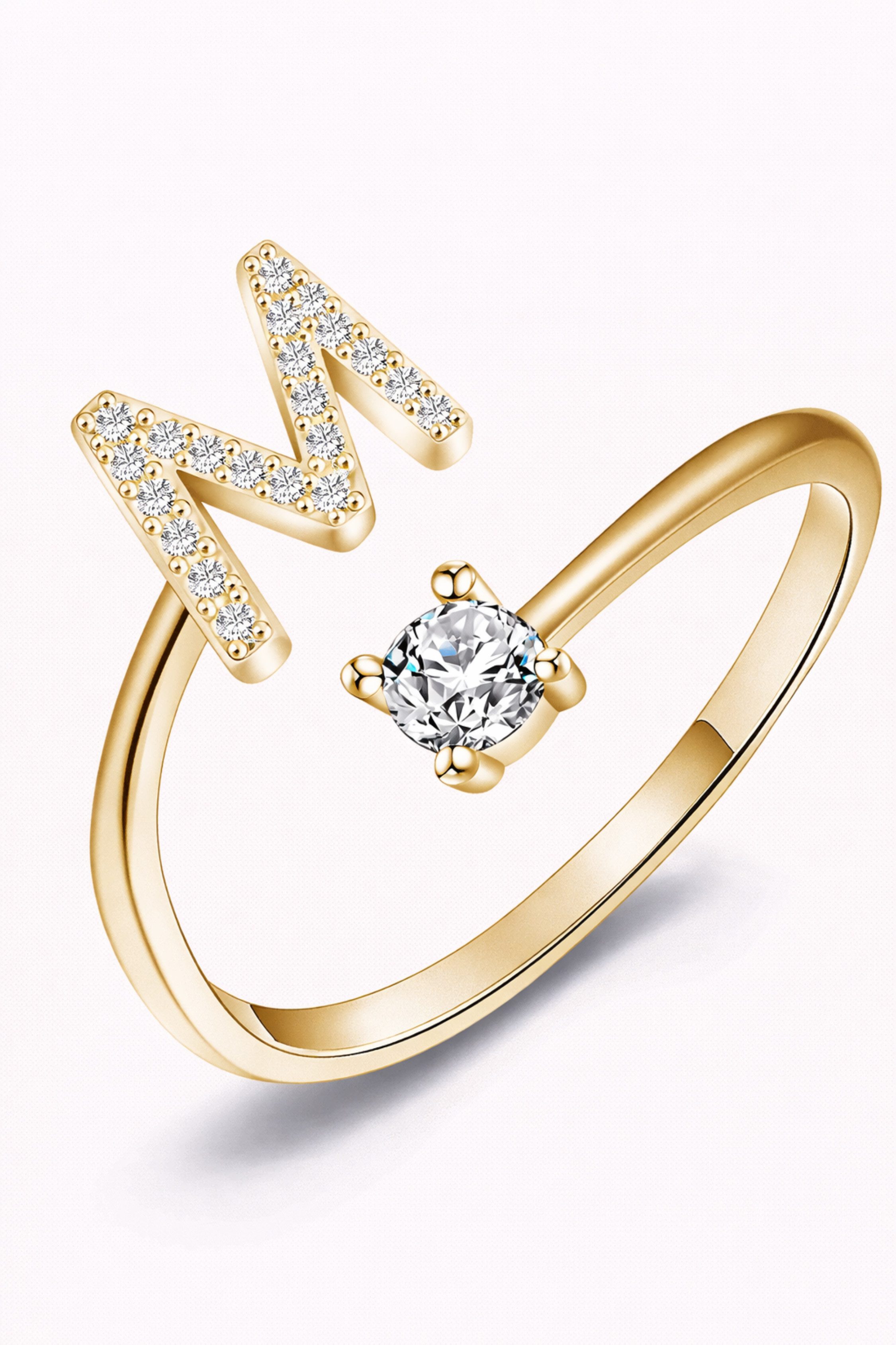 S&T Design Fingerring Buchstaben Ring Damen 14K Gold Vergoldet Silber Verstellbar Wasserfest (Goldring Geschenke für Frauen Freundin Mädchen Schmuck, 1-tlg., Buchstabenring), Damenring langlebigem Edelstahl Verstellbare Größe 50 - 60 Modeschmuck