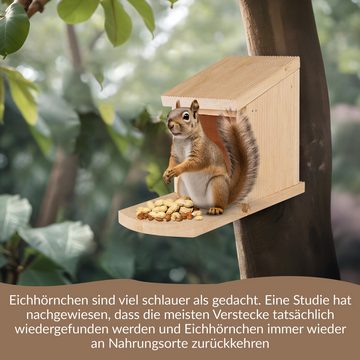 Oramics Eichhörnchenkobel 2x Eichhörnchen Holz Futterhaus Futterstelle Futterbox zum Aufhängen, mit großem Sichtfenster für optimale Futter-Überwachung
