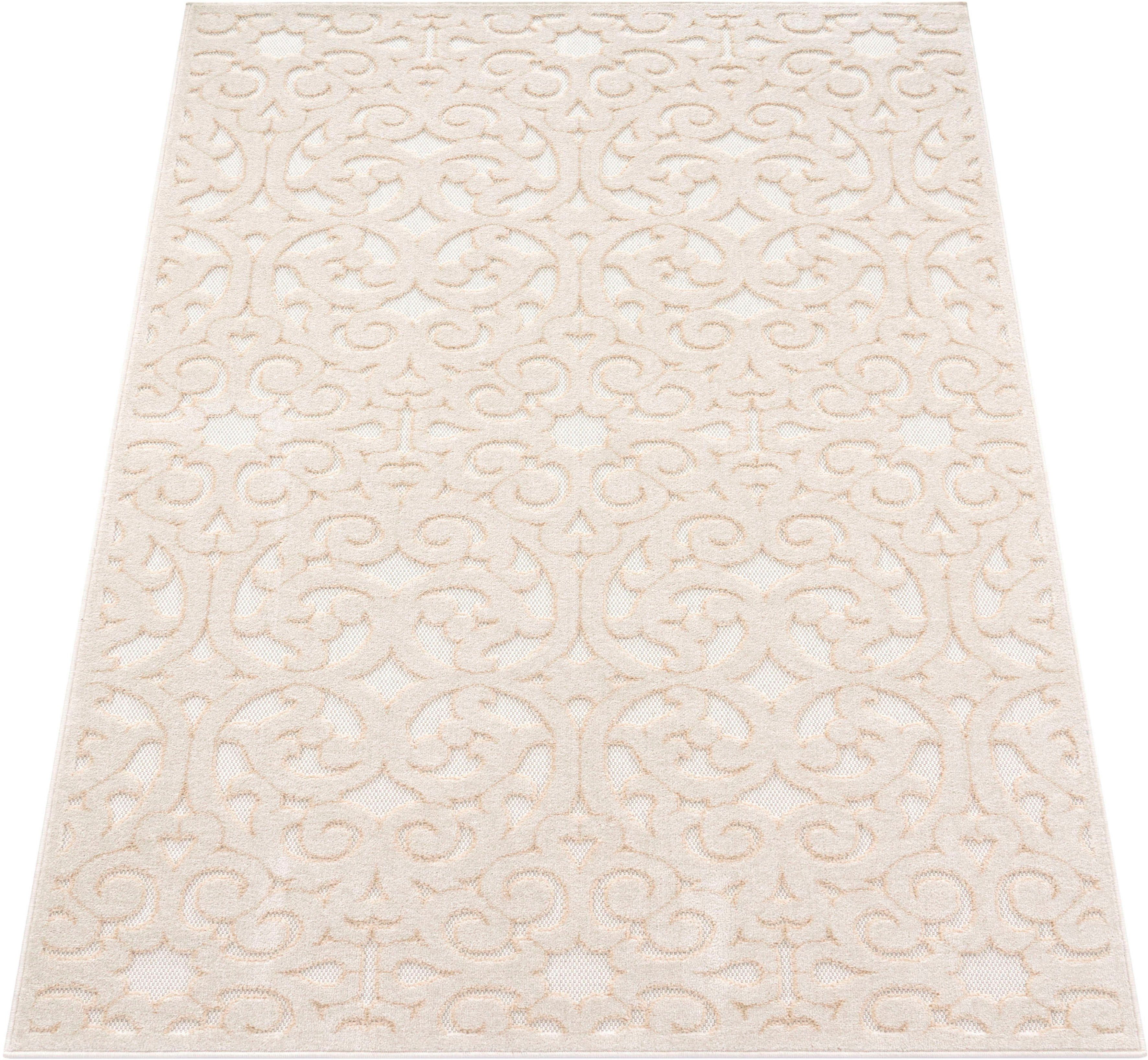 Teppich Cotton 234, Paco Home, rechteckig, Höhe: 10 mm, Uni-Farben, Hoch-Tief Effekt, Ornamente, boho, Outdoor geeignet | Kurzflor-Teppiche