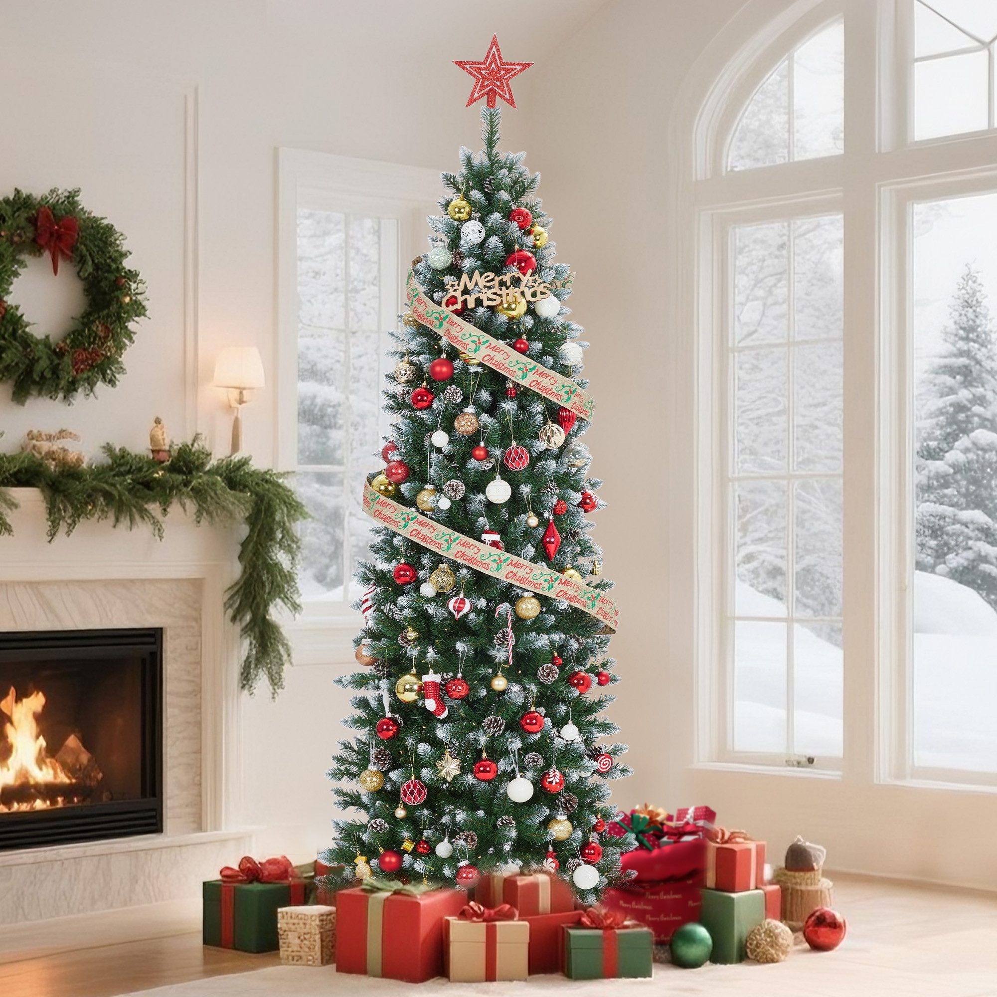 GarveeMore Künstlicher Weihnachtsbaum 275cm Künstlicher Tannenbaum mit LED-Beleuchtung