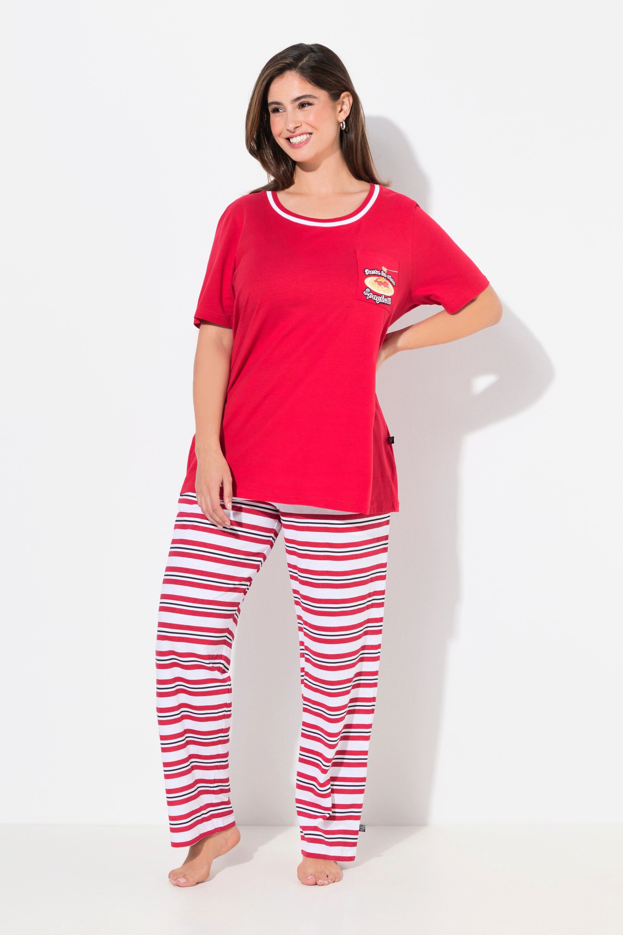 Ulla Popken Pyjama Pyjama Ringelhose Rundhals Halbarm Taschen günstig online kaufen