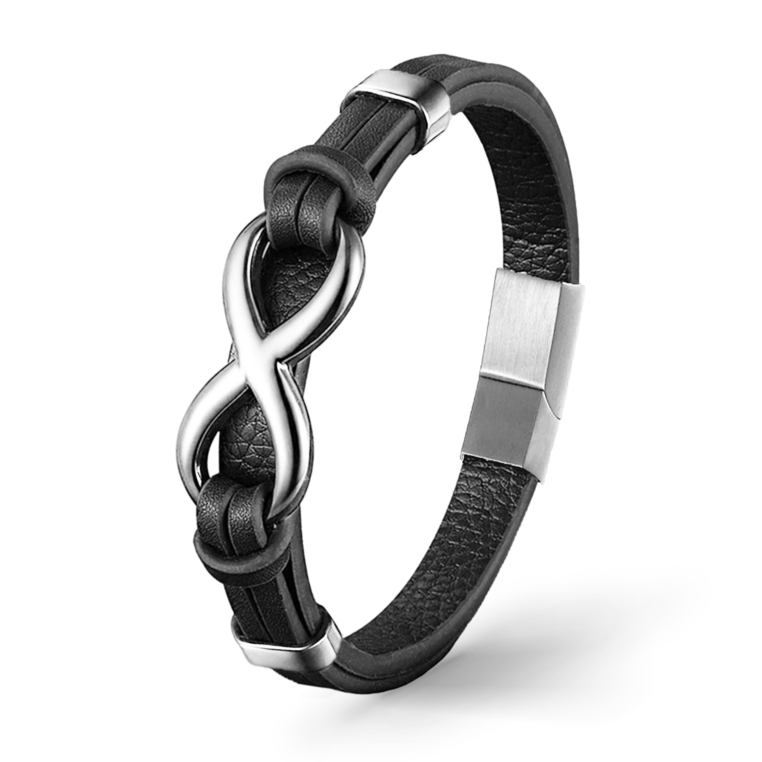 Designed Casual "INFINITY" Unendlichkeit (Edelstahl, Leder Armband Silber Echtleder, Herren Style, Lederarmband in Germany UNIQAL.de Handgefertigt),