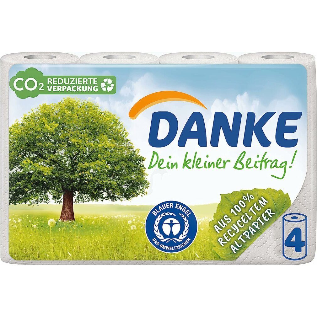 Danke Papiertaschentücher Küchenrollen 3-lagig, 4 Rollen