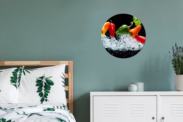 MuchoWow Wandsticker Paprika - Schwarz - Gemüse - Wasser - Blatt (1 St), Tapetenkreis für Kinderzimmer, Tapetenaufkleber, Rund, Wohnzimmer
