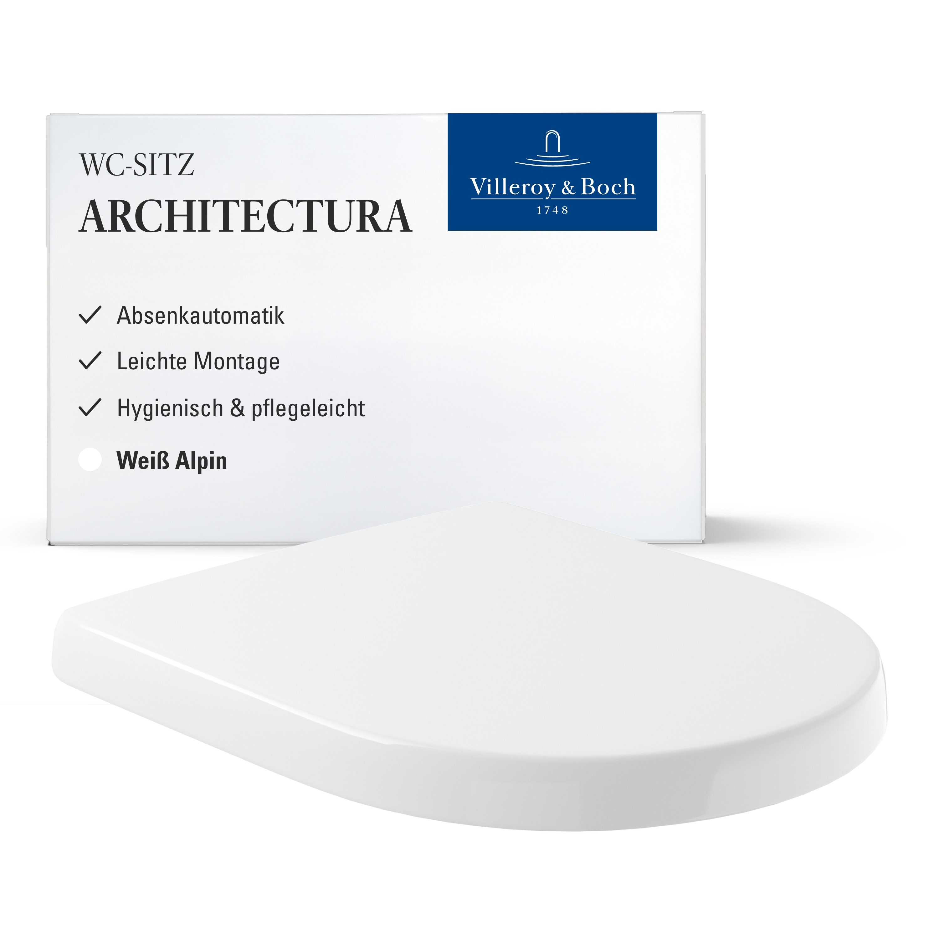 Villeroy & Boch WC-Sitz Architectura, Toilettendeckel mit Absenkautomatik, aus Duroplast, D-Form, Weiß Alpin