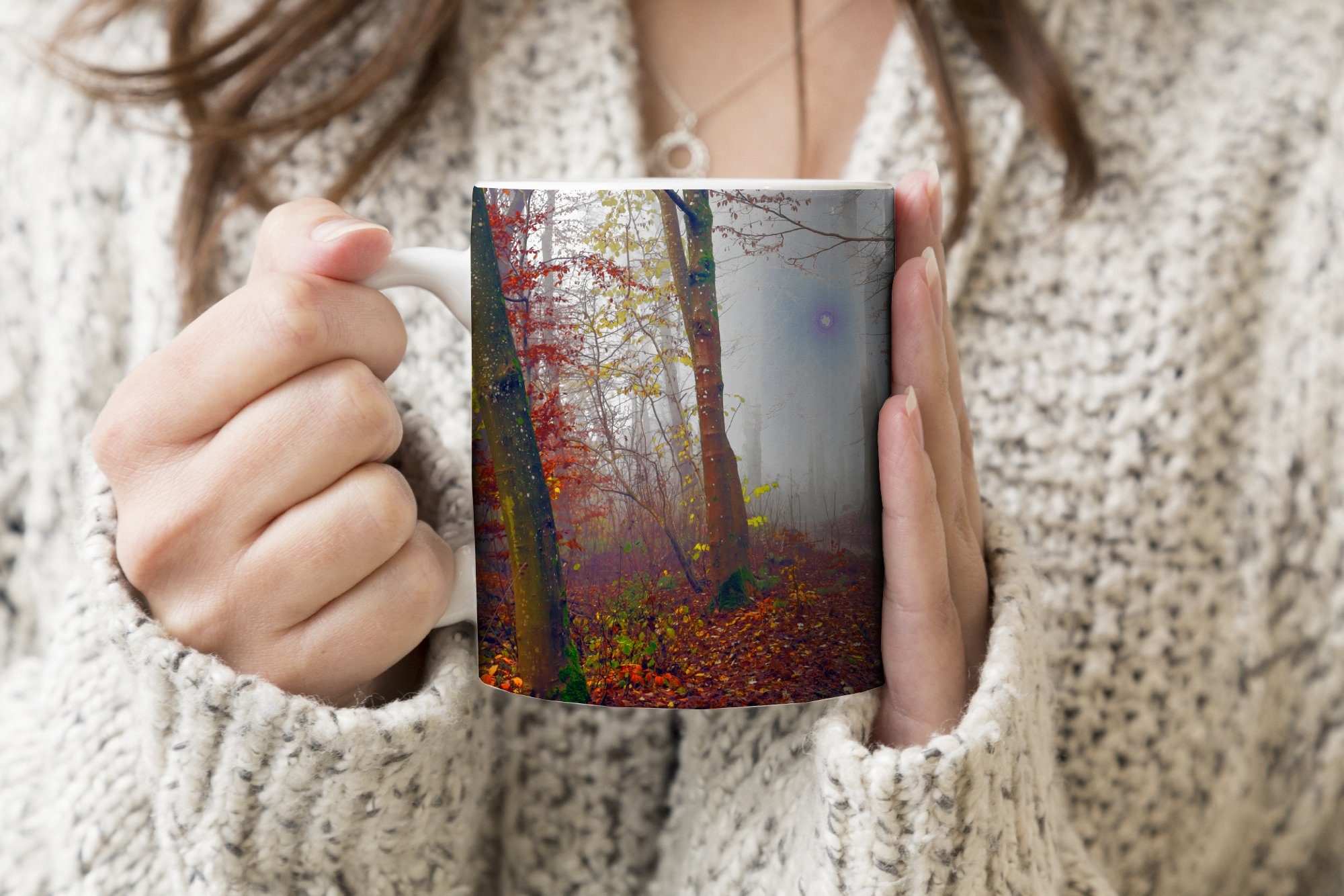 MuchoWow - Herbst Keramik, Waldweg Geschenk Becher, Bäume Kaffeetassen, - Teetasse, Tasse - - Nebel Teetasse, Laub,
