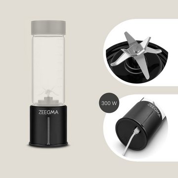 Zeegma Akku-Smoothie-Maker VITAMINE GO PLUS, 300,00 W, 465ml / 26000r pm/5000mAh/ USB-C/Motor aus japanischem Stahl
