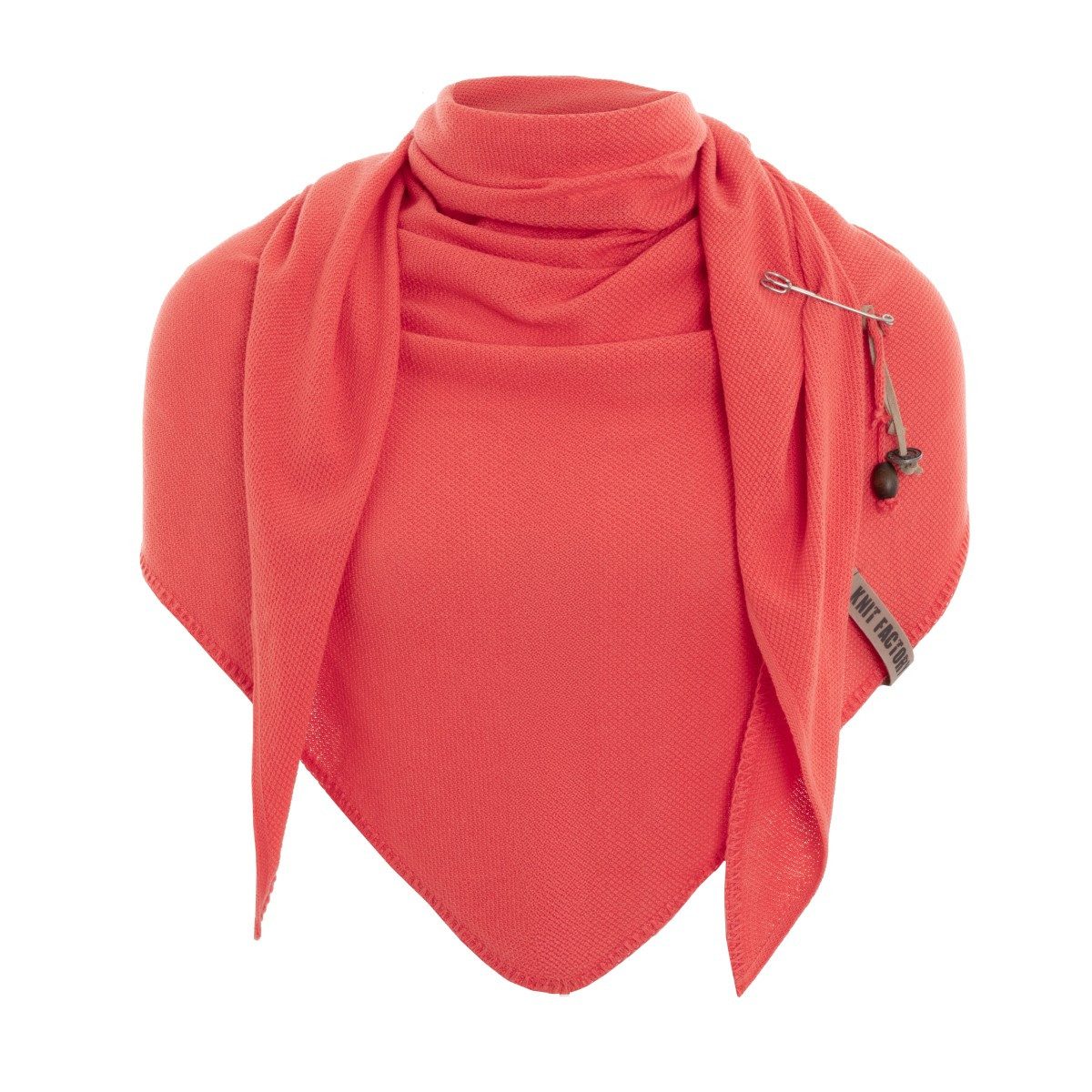 Knit Factory Strickschal Lola Dreieckstuch Sunset Orange 190x85 cm, (1-St), Brosche enthalten, Modell Lola, für Frühjahr, Sommer