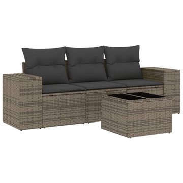 vidaXL Loungesofa 4-tlg. Garten-Sofagarnitur mit Kissen Grau Poly Rattan, 1 Teile