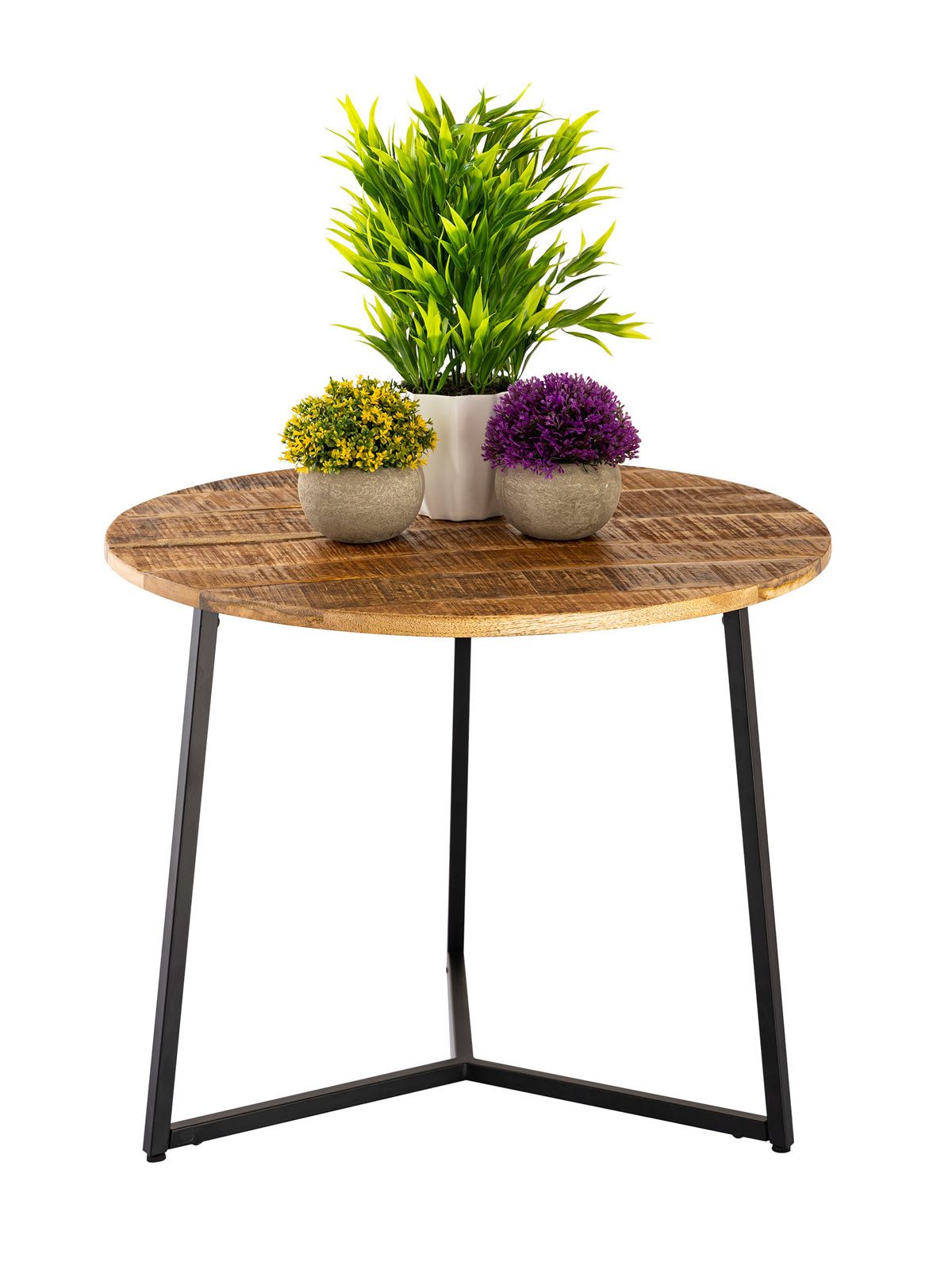 Beistelltisch Couchtisch rund Beistelltisch Massivholz ø 56cm Wohnzimmertisch Metall
