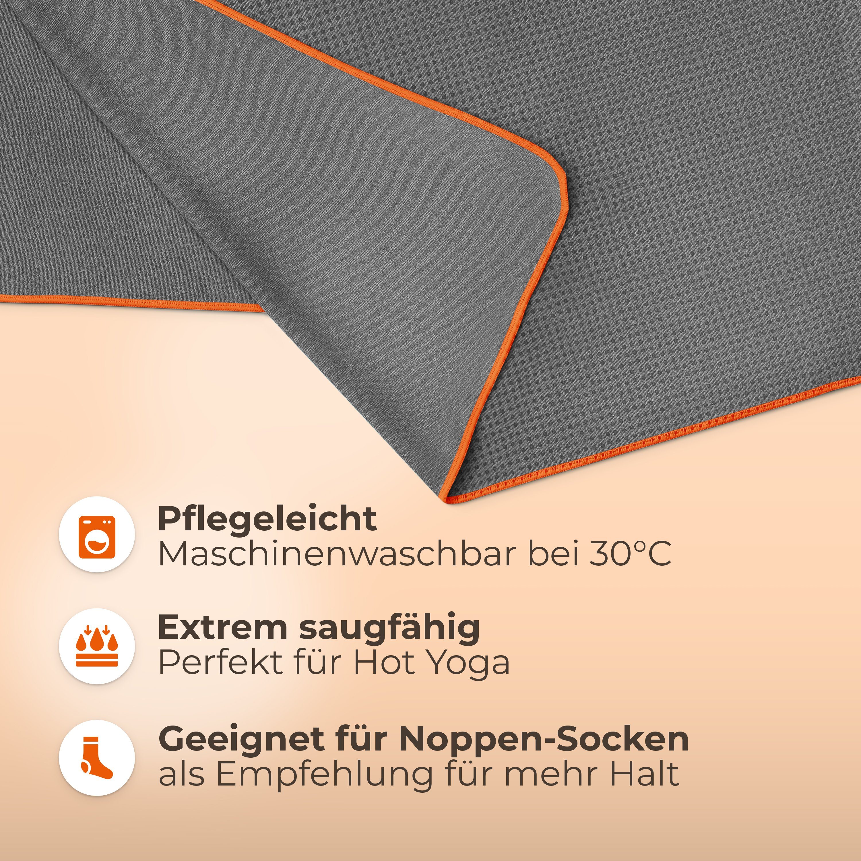 NirvanaShape Sporthandtuch Yoga Handtuch mit Antirutsch-Noppen, Yogatuch-Auflage für Yogamatte, Microfaser, +Yoga Einführungs eBook, Yogatuch-Auflage Saugstark, – Bild 3 von 5