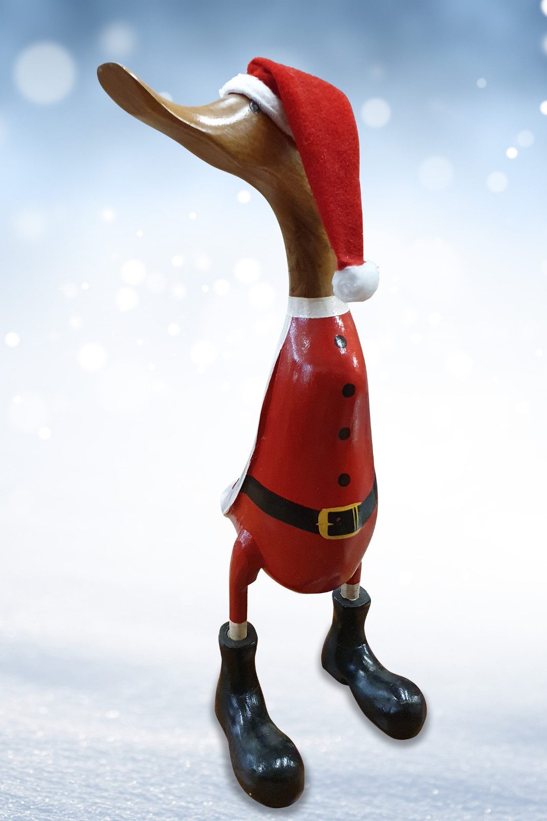 Kinaree Dekofigur Bambus Holz Ente Weihnachtsmann, Naturprodukt, Handgefertigt, Geschenkidee, Weihnachten