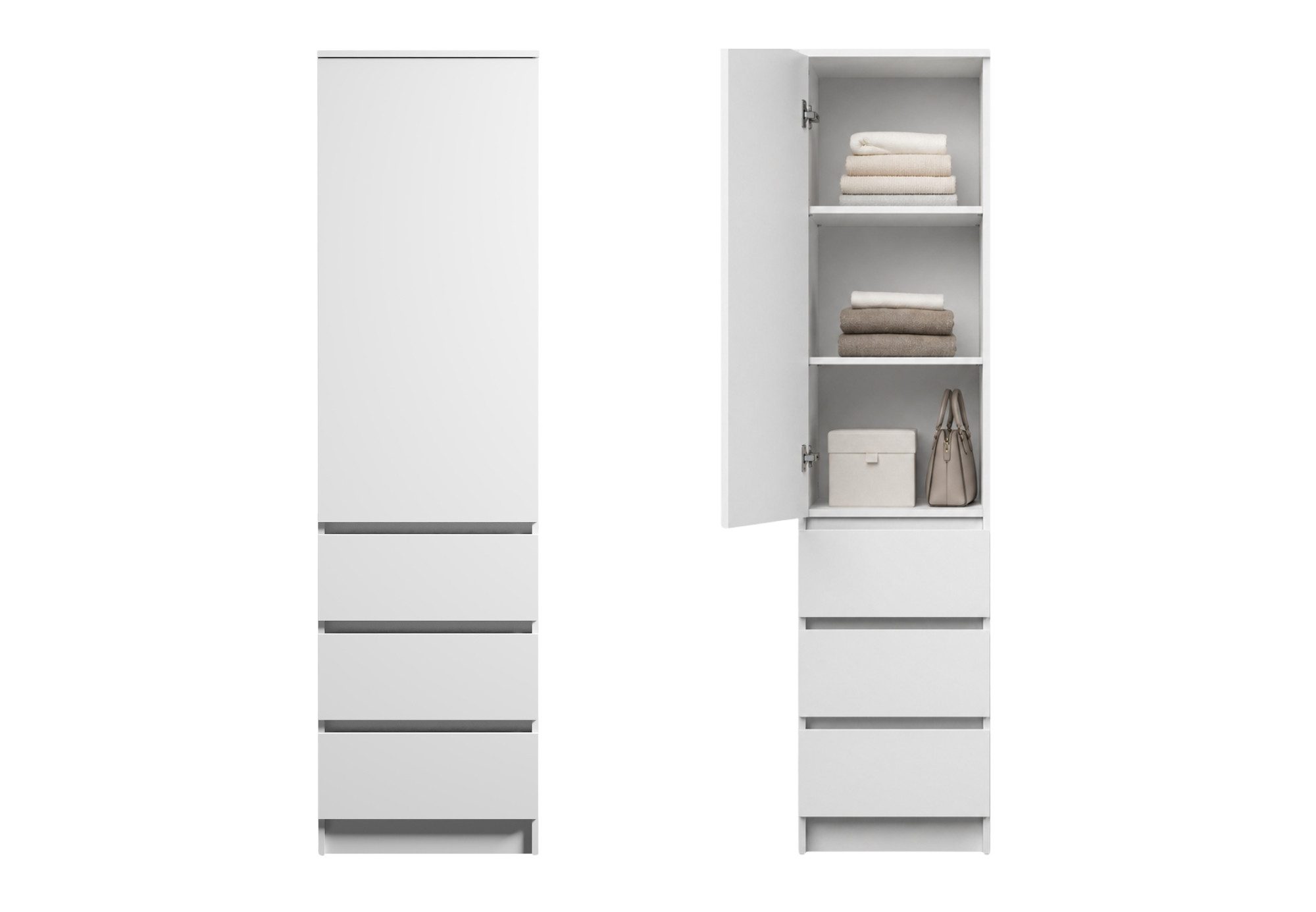 Home Collective Kleiderschrank Garderobenschrank Mehrzweckschrank Schrank, viel Stauraum & vielseitig (50x41x181 cm (BxTxH), Garderobe Schlafzimmer Büro Flur) Hochschrank mit 2 Einlegeböden und 3 Schubladen, weiß