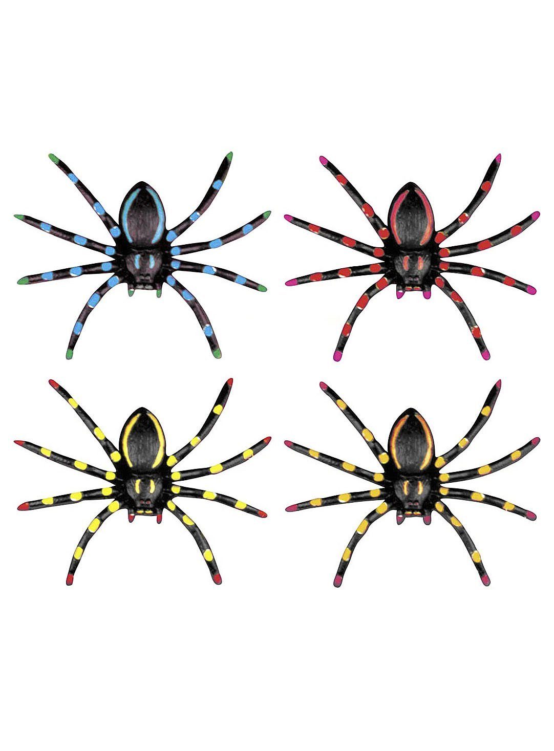 Widdmann Dekofigur Neon Spinnen Set, Vier schaurige Deko-Spinnen mit Leuchteffekt
