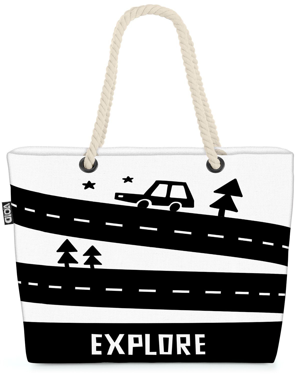 VOID Strandtasche (1-tlg), Landschaft Auto Cartoon Karte Tier Cartoon Grafik Schwarz Weiss Zeich