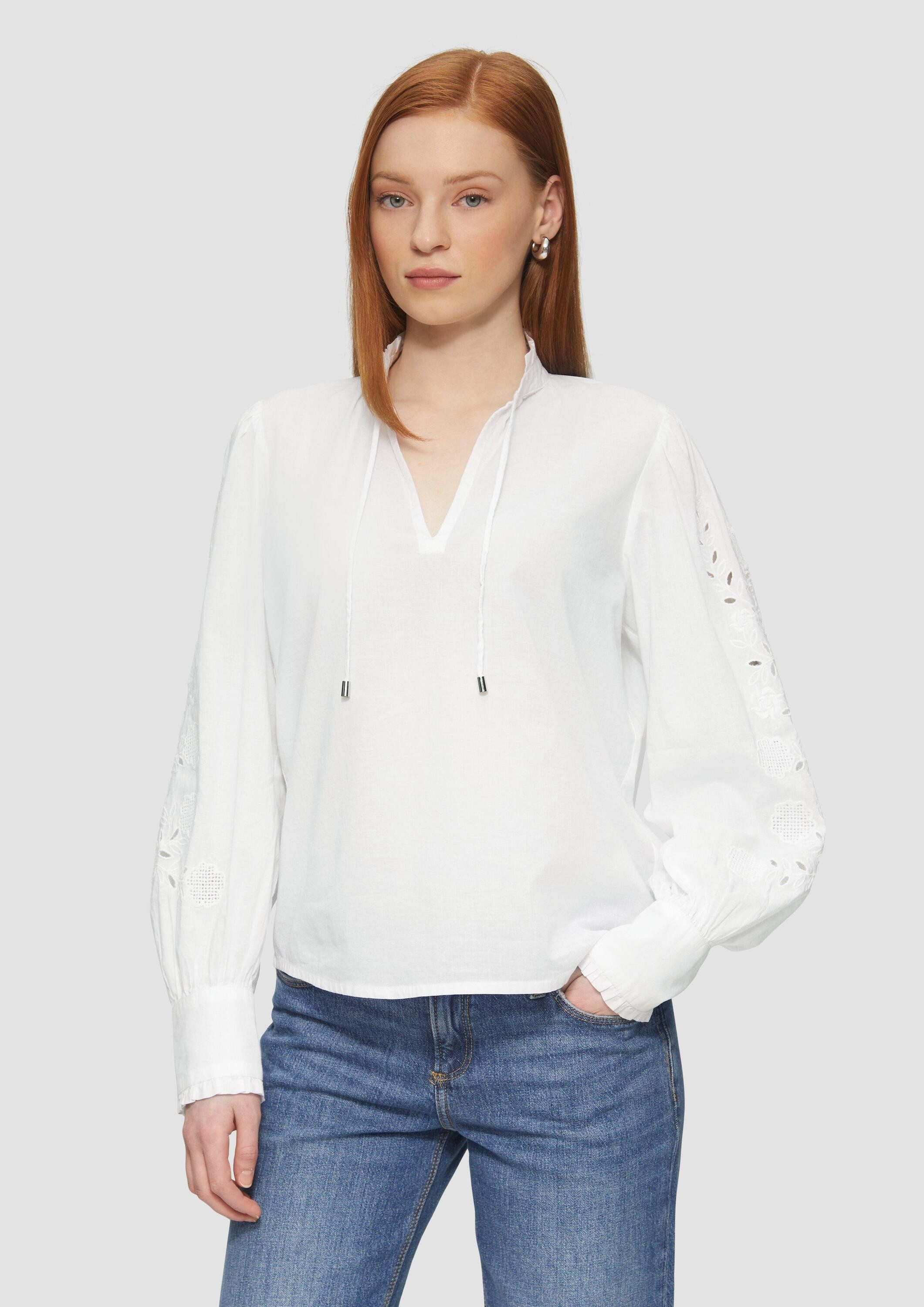 QS Langarmbluse Bluse Leichte Baumwollbluse mit Stickerei am Ärmel