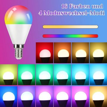 Nettlife LED-Leuchtmittel 2er 4W RGB Led Smarte Farbwechsel Birne Dimmbar mit Fernbedienung, E14, 2 St., Warmweiß, Coloured Bulb 16 Colours 4 Dynamic Modes Enegiesparende