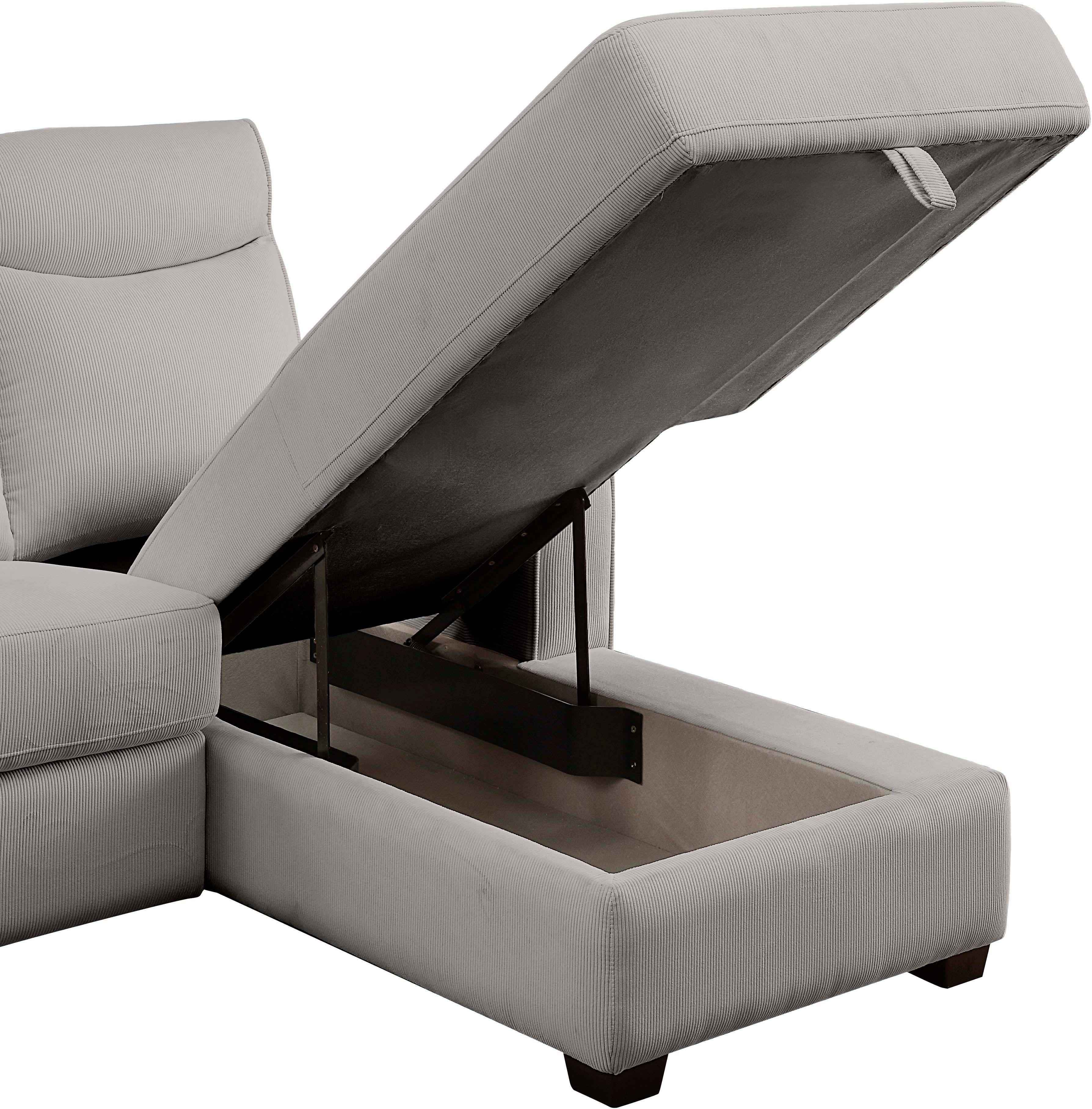 ATLANTIC home mit collection Ecksofa Stauraum, und mit Relaxfunktion Cord-Bezug Gero,