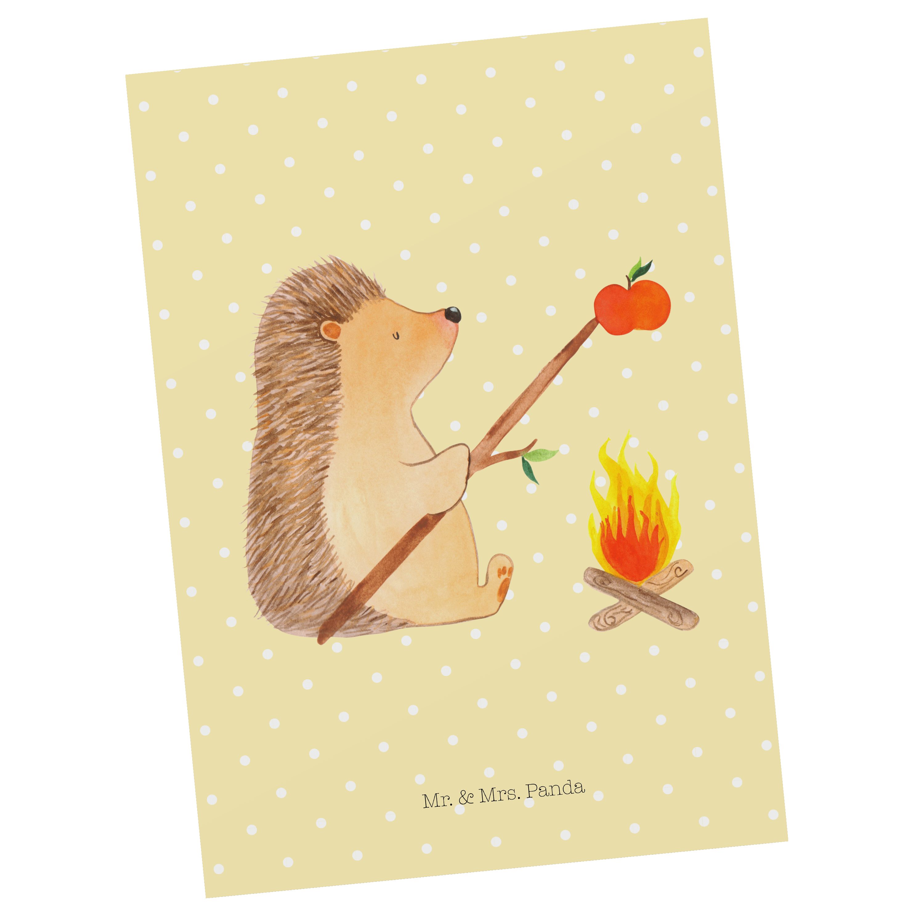 Mr. & Mrs. Panda Postkarte Igel grillt - Gelb Pastell - Geschenk, Gute Laune, Ansichtskarte, Gri