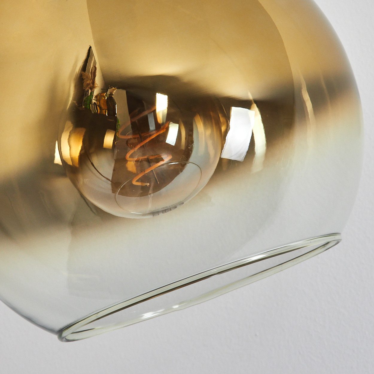 hofstein Bogenlampe Stehlampe aus Metall/Glas in Schwarz/Gold/Klar, ohne Leuchtmittel, moderne Retro Leuchte mit Glasschirmen (25 cm) u. Fußschalter, 1xE27