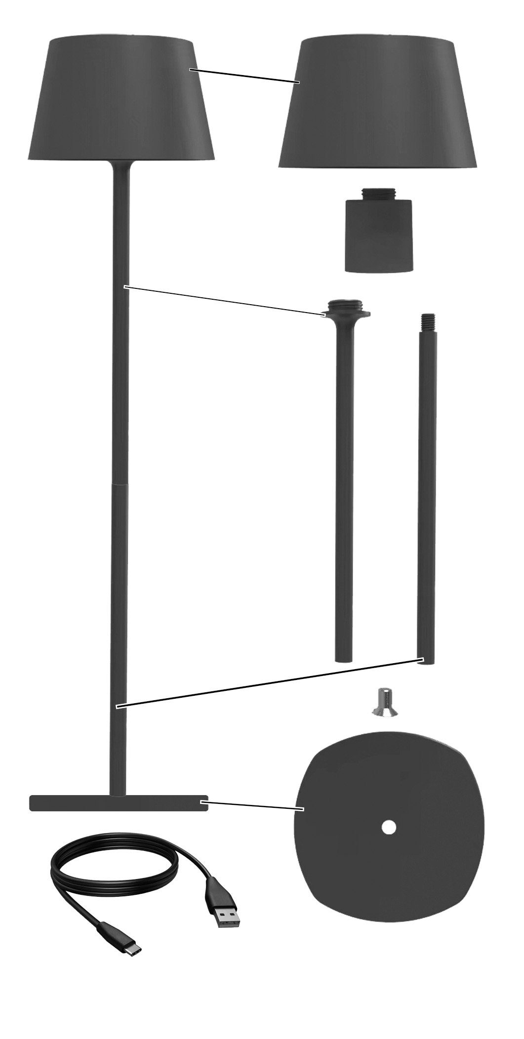 Northpoint LED Tischleuchte LED Akku Flaschenleuchte warmweißes 3in1 Licht Tischlampe Grau 45cm