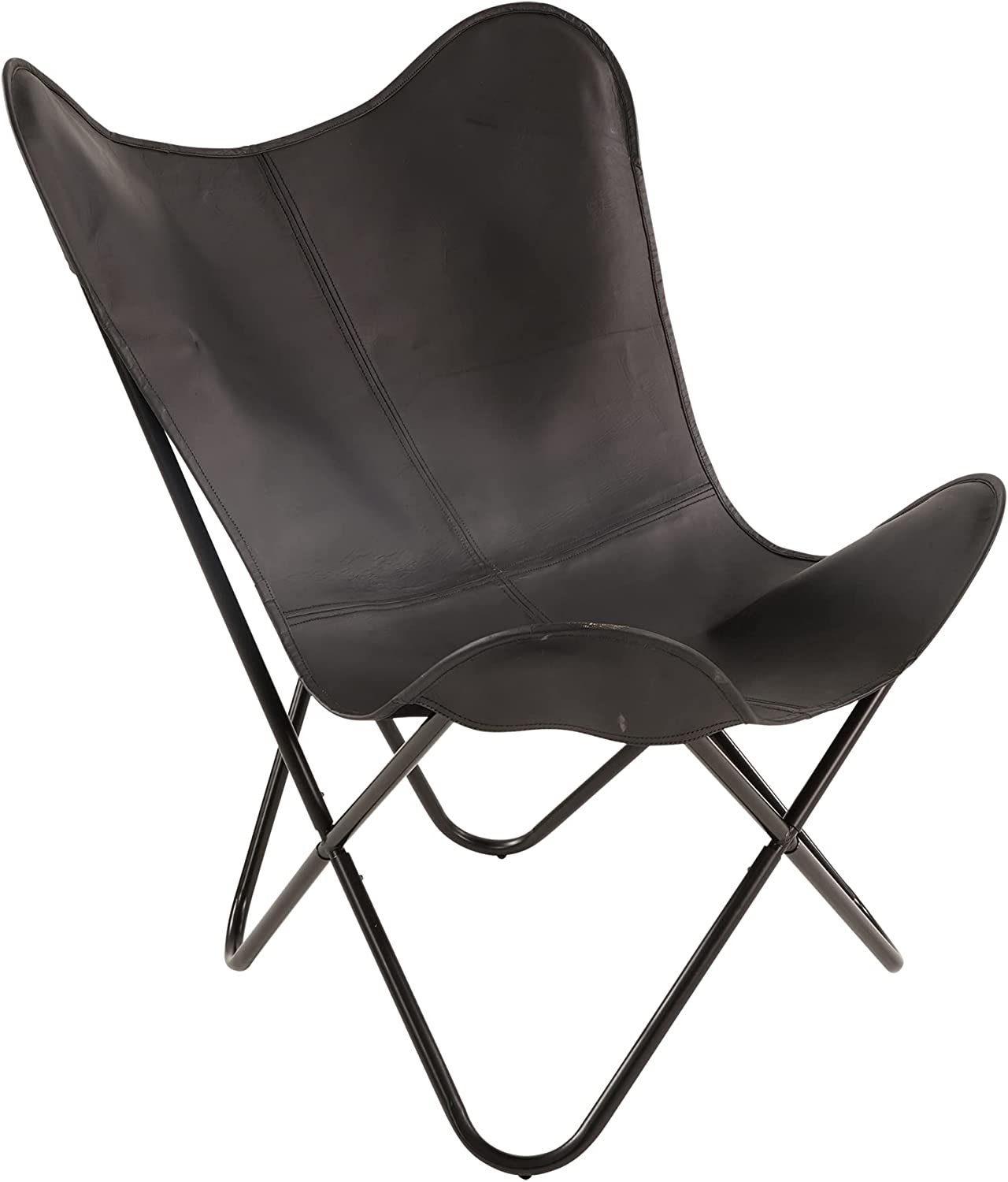 Lesli Living Cocktailsessel Schmetterlingsstuhl Buffalo schwarz Stuhl Ziegenleder Metallgestell