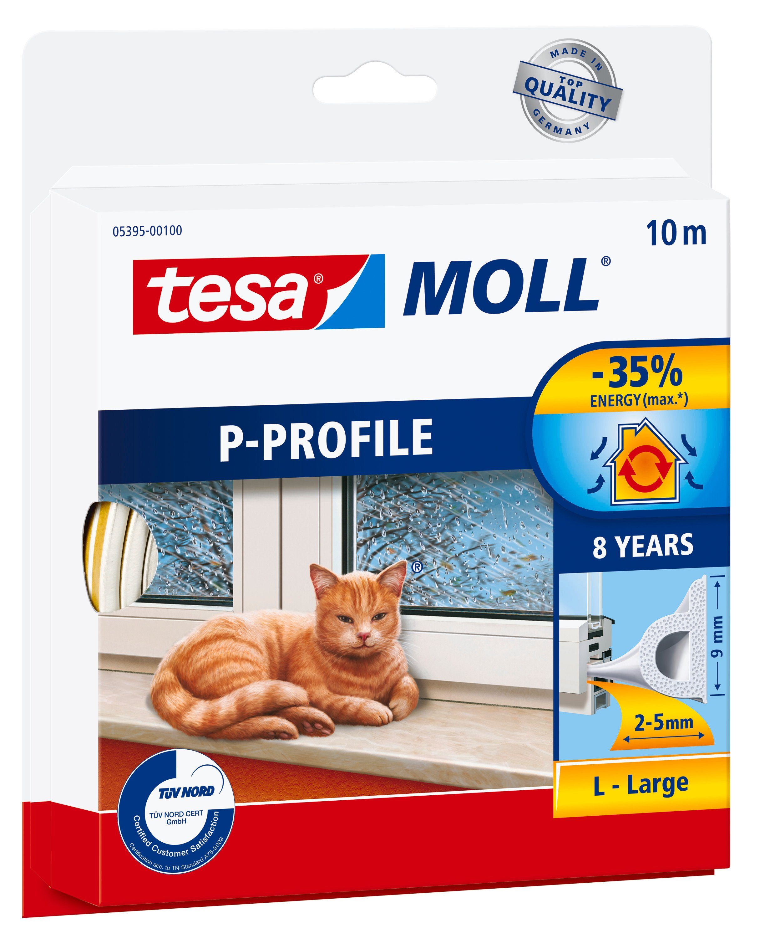 tesa Dichtband tesamoll Fensterdichtung CLASSIC P-Profil (Packung, 1-St) energiesparende Fensterabdichtung - weiß - 10 m : 9 mm : 5,5 mm