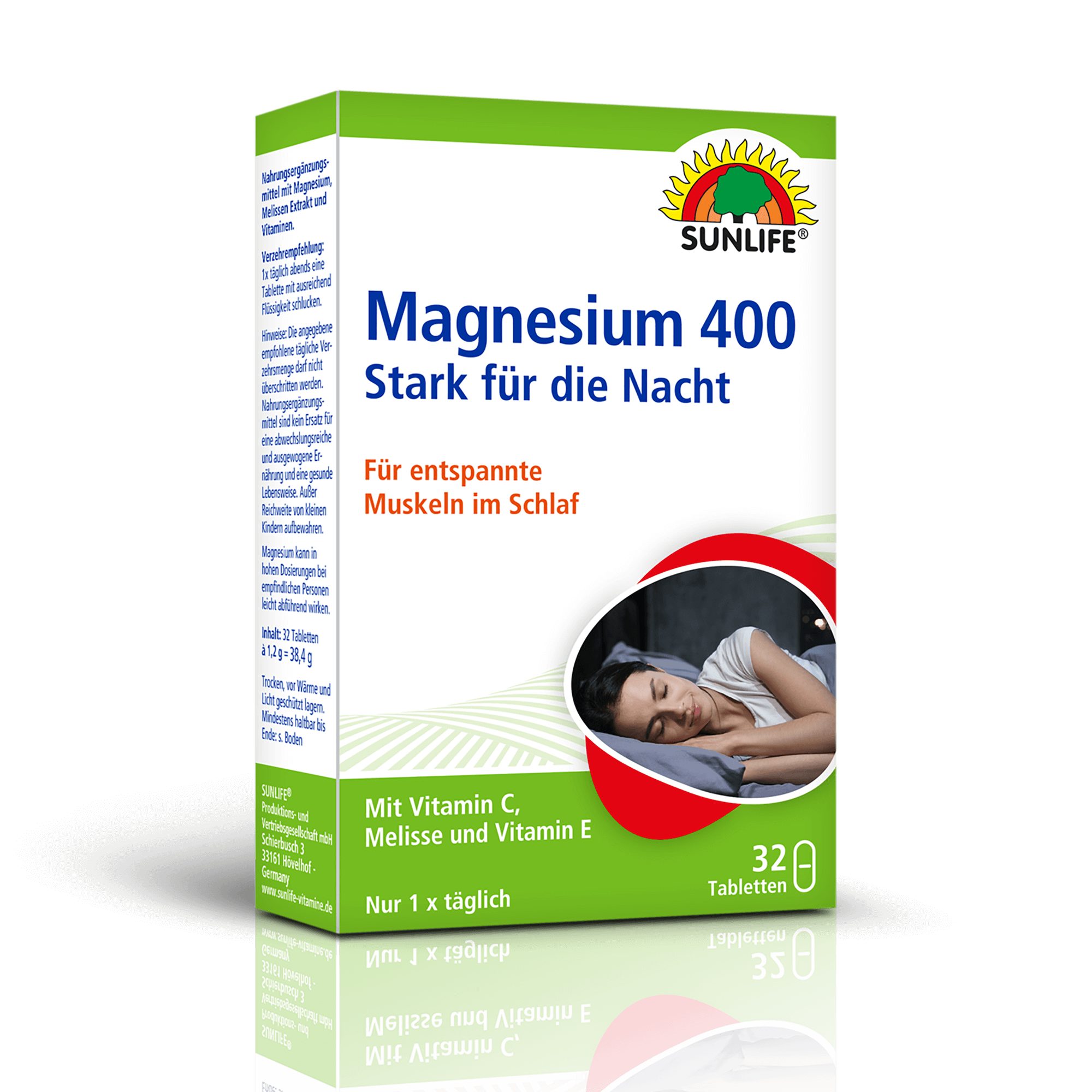 SUNLIFE SUNLIFE® Magnesium 400 Nacht Tabletten 32Stk Muskelkrampf Nervensystem 1 x täglich abends eine Tablette mit ausreichend Flüssigkeit schlucken