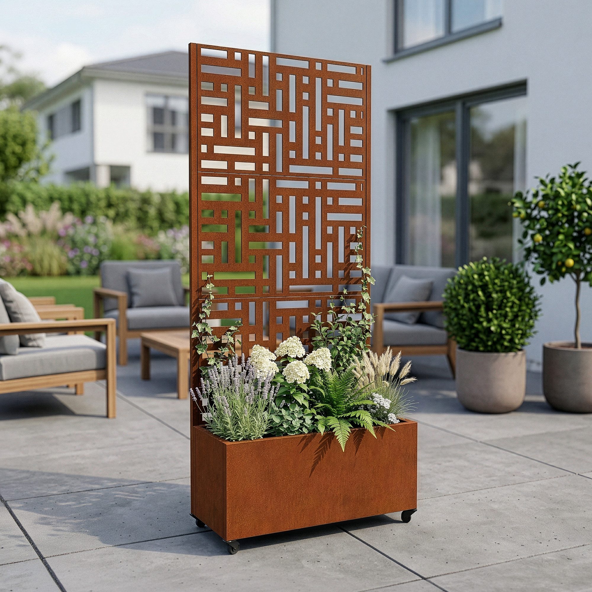 casa.pro Blumenkasten, mit Trennwand »Bernalda« mit Rollen Stahl 190x82x38 cm Edelrost