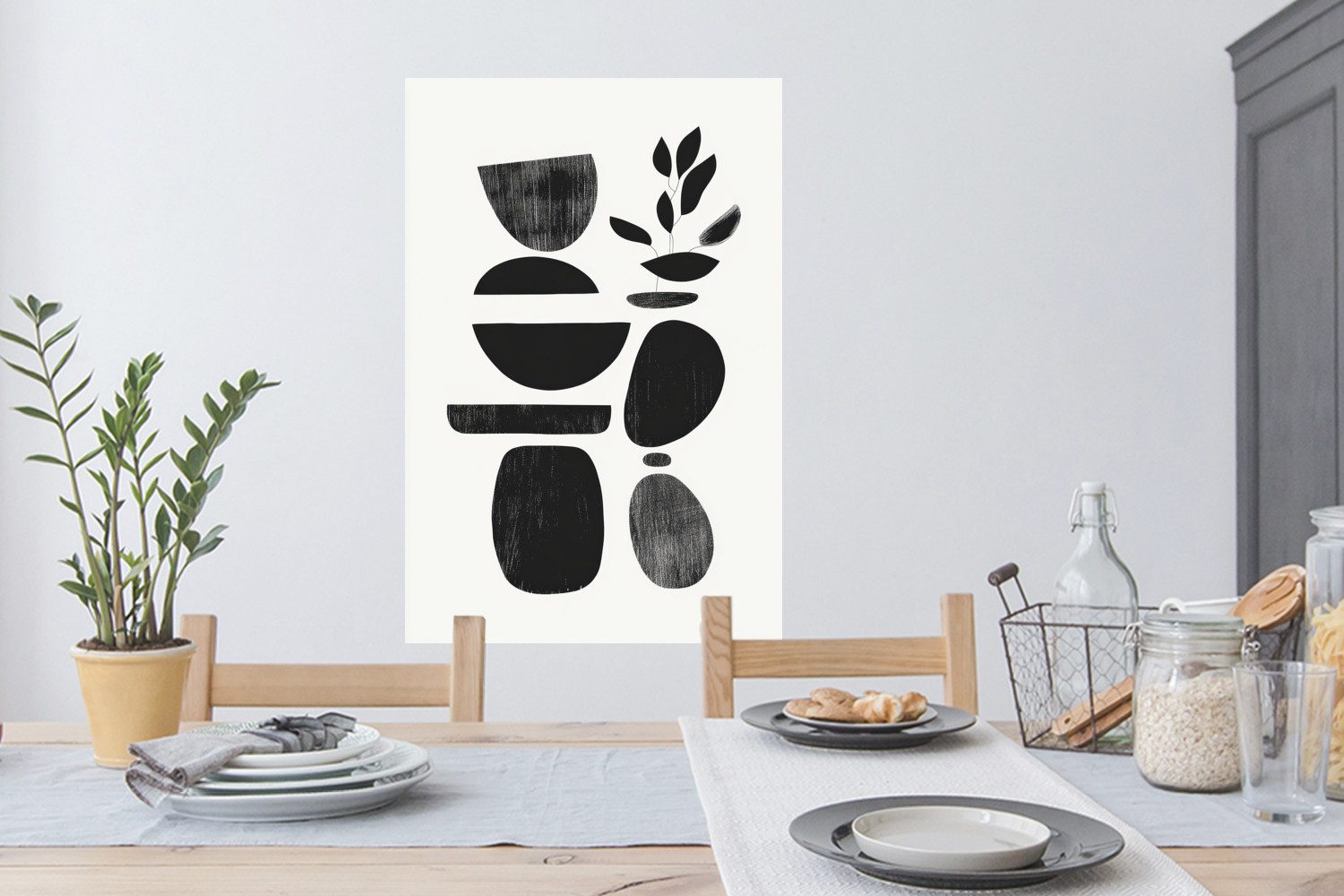 MuchoWow Wandsticker Japandi - Schwarz - Abstrakt (1 St), Wanddeko, Aufkleber, Wandtattoo, 60x90 cm