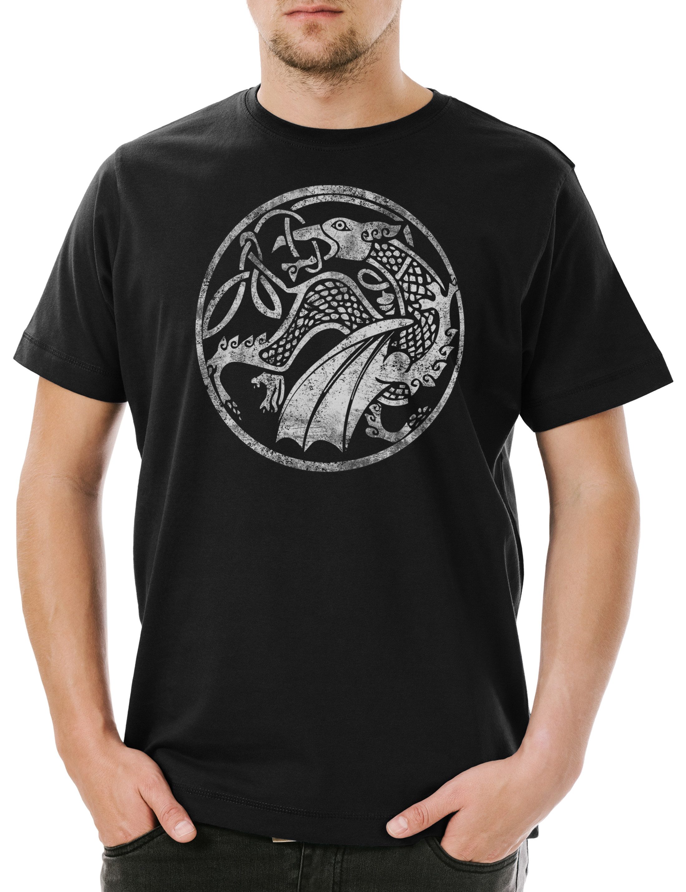 Print-Shirt Celtic Druid Herren T-Shirt Kelten Knoten Keltisch Kreuz Cross Runen