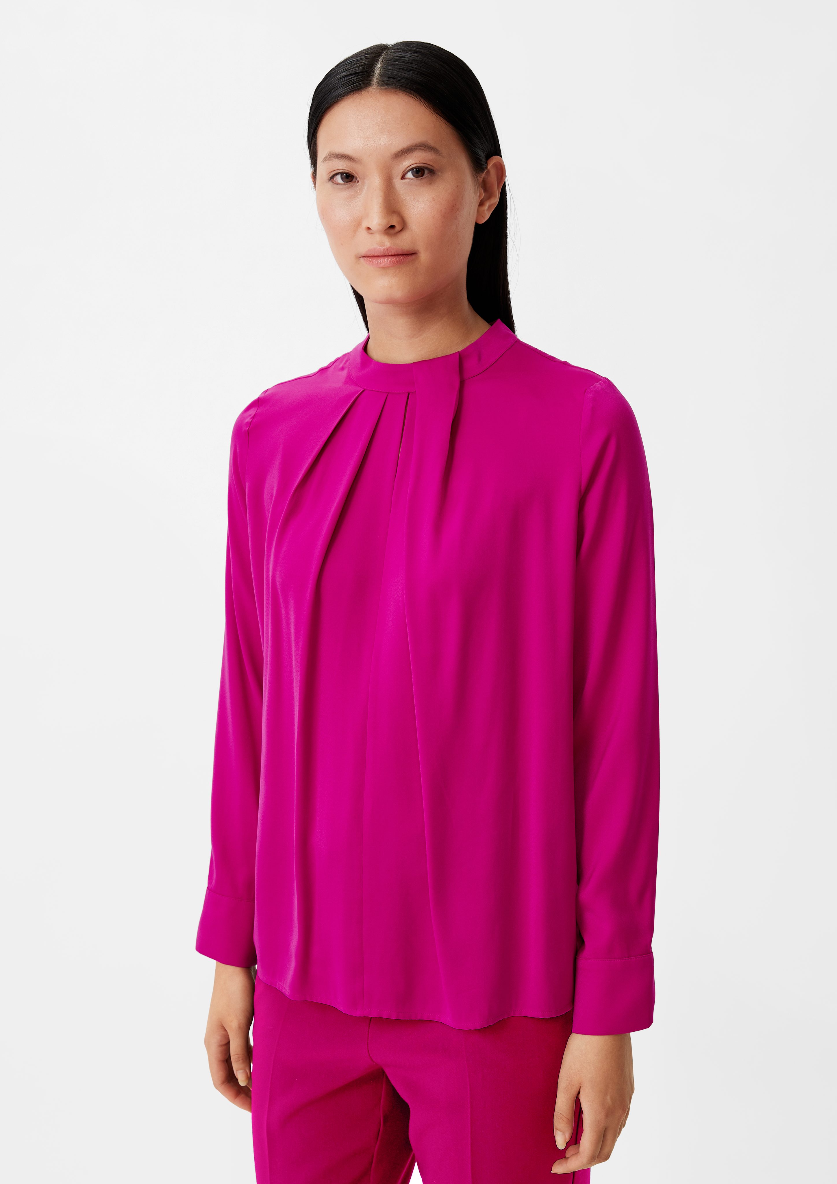 Comma Out, Satinbluse Falten-Detail Cut fuchsia mit Teilungsnähte Langarmbluse