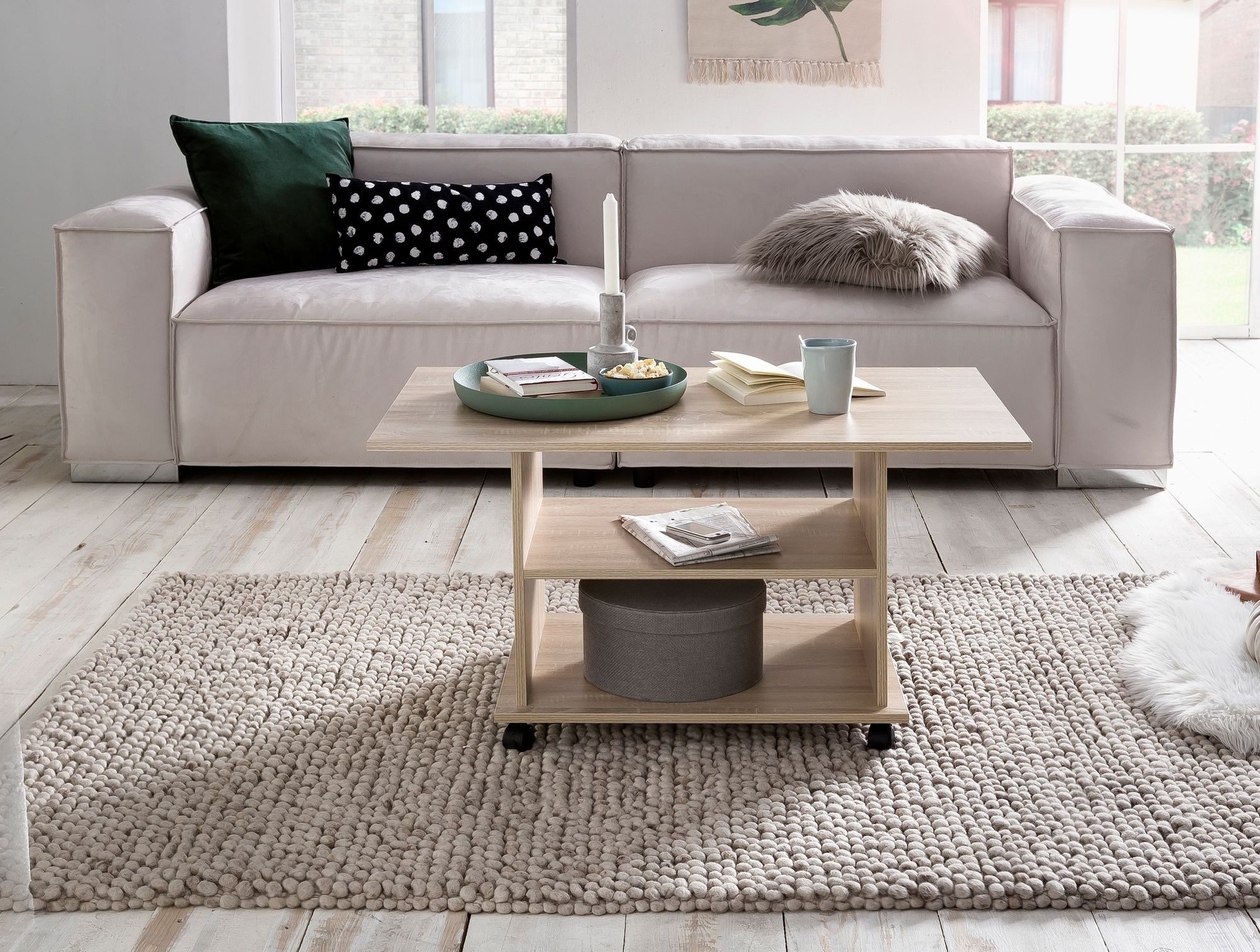 Wohnling Couchtisch WL5.739 95 x 51 x 54,5 cm Wohnzimmertisch Sofatisch mit Rollen (95x51x54,5 cm, Sofatisch Sonoma Drehbar mit Rollen), Wohnzimmertisch Rechtec – Bild 5 von 5