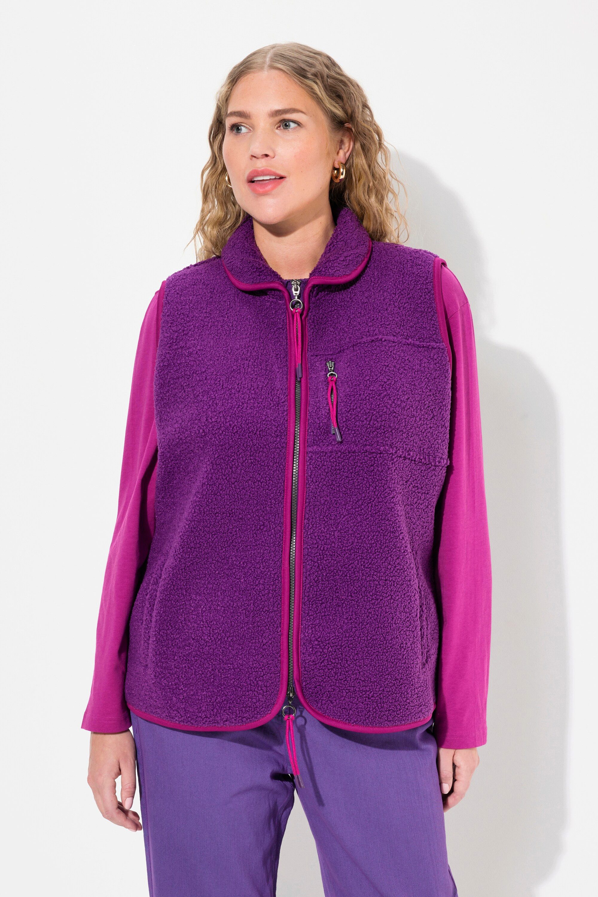 Ulla Popken Steppweste Teddyweste Stehkragen 2-Wege-Zipper günstig online kaufen