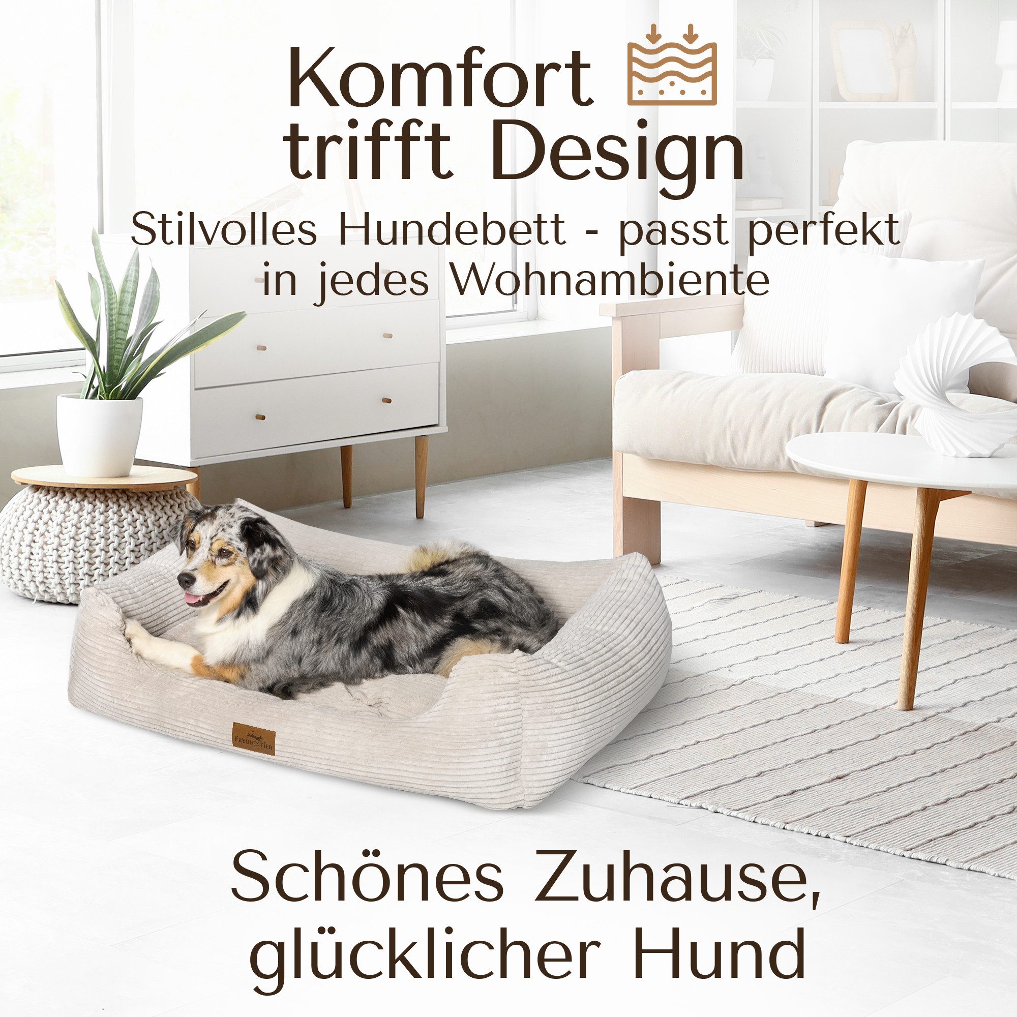 Freudentier Hundekorb Hundebett orthopädisch aus Cord, Hundebett große Hunde & kleine Hunde, Cord, Waschbar, Made in Europe, Herausnehmbares Liegekissen