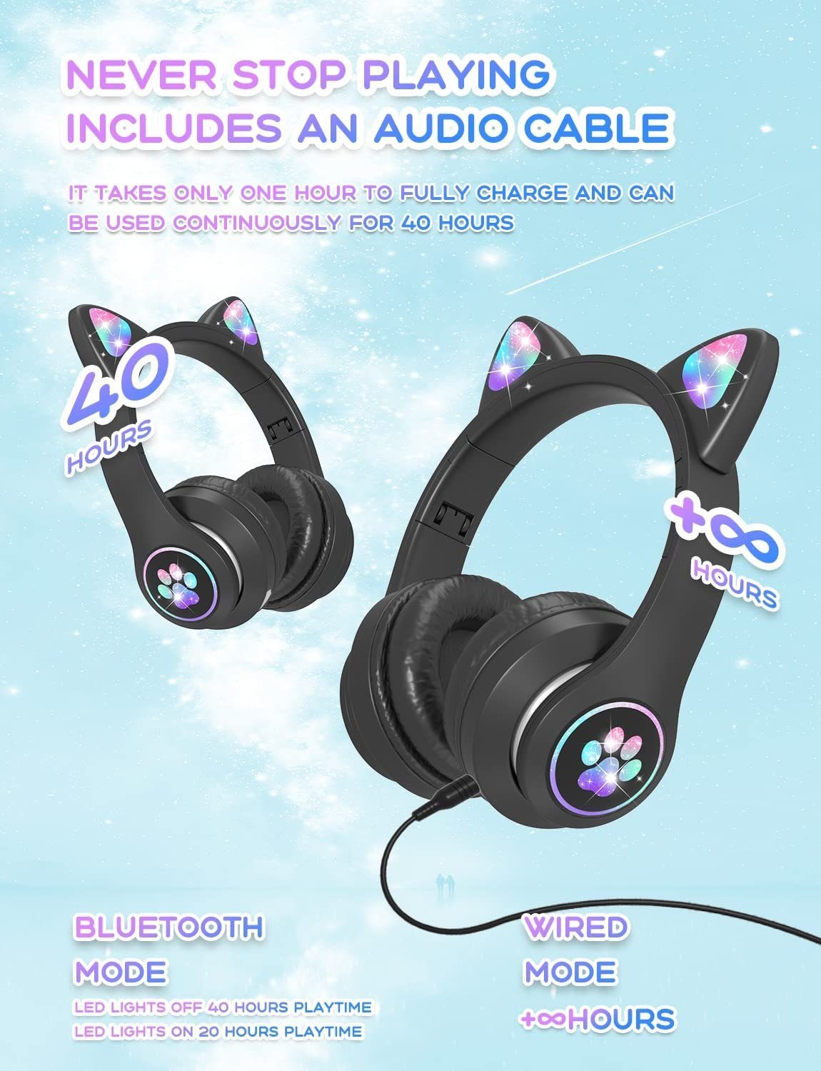 DOPWii Bluetooth Kinder,Faltbar(Geräuschunterdrückung,Anruff) Kopfhörer Schwarz (bluetooth) Kopfhörer