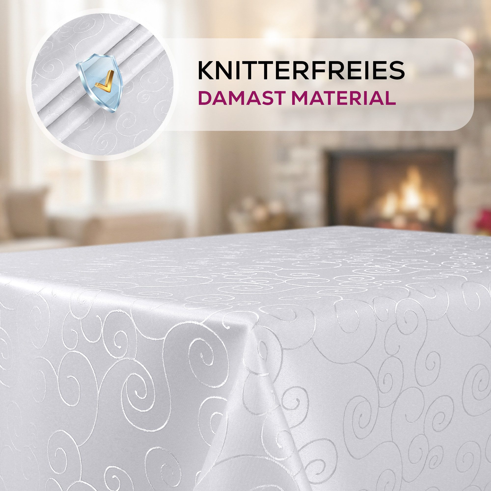 Beautex Tischdecke Damast Ornamente bügelfrei fleckenabweisend pflegeleichte Tischwäsche (1-tlg), Lotuseffekt, Formstabil, Strapazierfähig, Eleganter Glanz, Kni – Bild 4 von 5