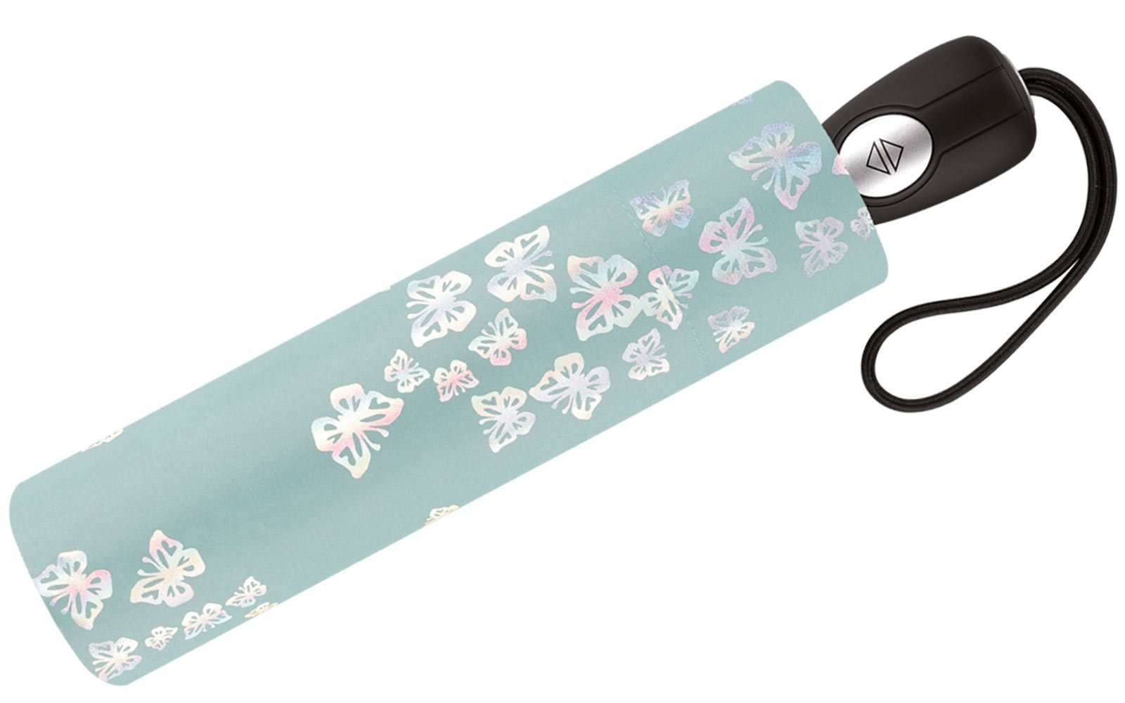 Pierre Cardin Taschenregenschirm schöner Damen-Regenschirm mit Auf-Zu-Automatik, ein zart schimmernder Schmetterlingsschwarm