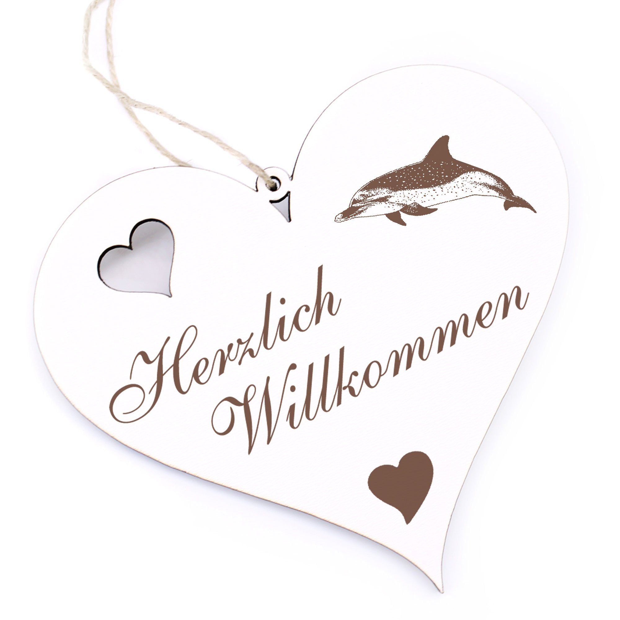 Dekolando Hängedekoration Herzlich Willkommen - dunkler Delfin - 13x12cm